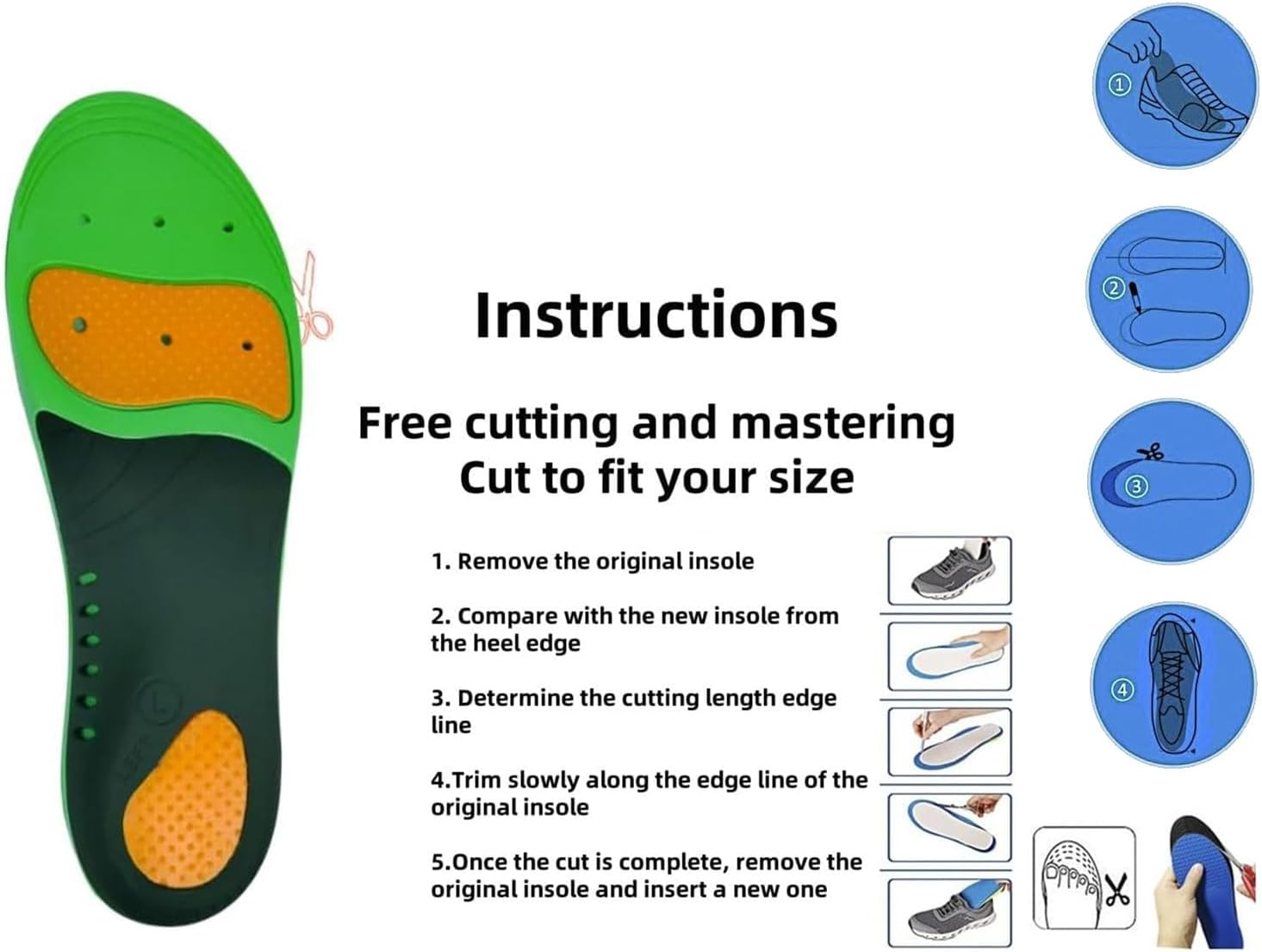 Orthotic Arch Support Shoe Insoles, Plantar Fasciitis Inserts for Flat Feet, Heel Pain Relief Cushioning Inner Soles for Men Women, Athletic Running Walking Sports Comfort Insoles (M) image number 2