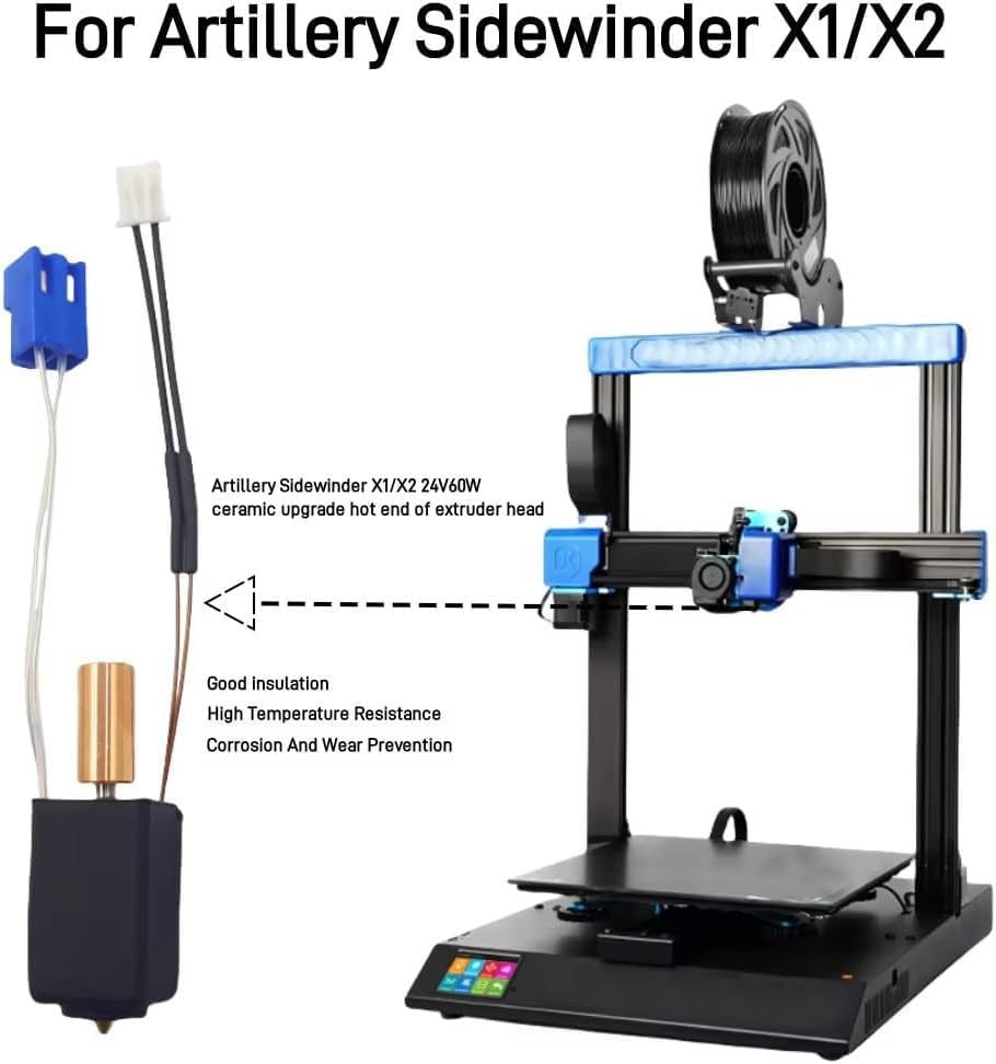For Artillery Sidewinder X1 X2 Genius Upgrade Hotend Kit,With Heater Cartridge Thermistor All Metal Throat Volcano Nozzle Heating Block Silicone Socks Printer Accessories image number 2