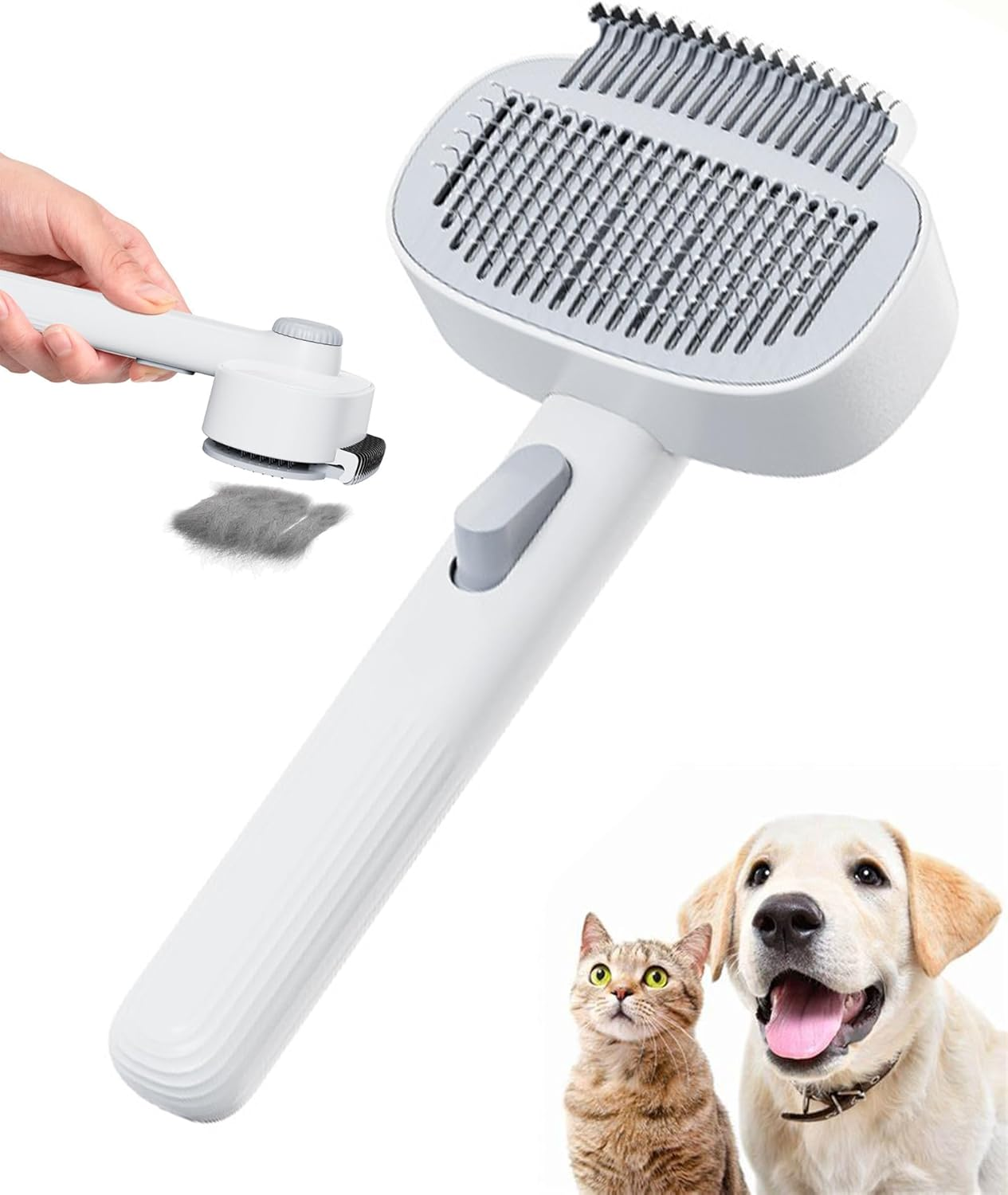 Adjustable Pet Grooming Brush for Cats and Dogs &ndash; Self-Cleaning Slicker Comb, No Hair Clogging, One-Click Fur Removal, Gentle Dematting & Undercoat Care for Long & Short Hair image number 2