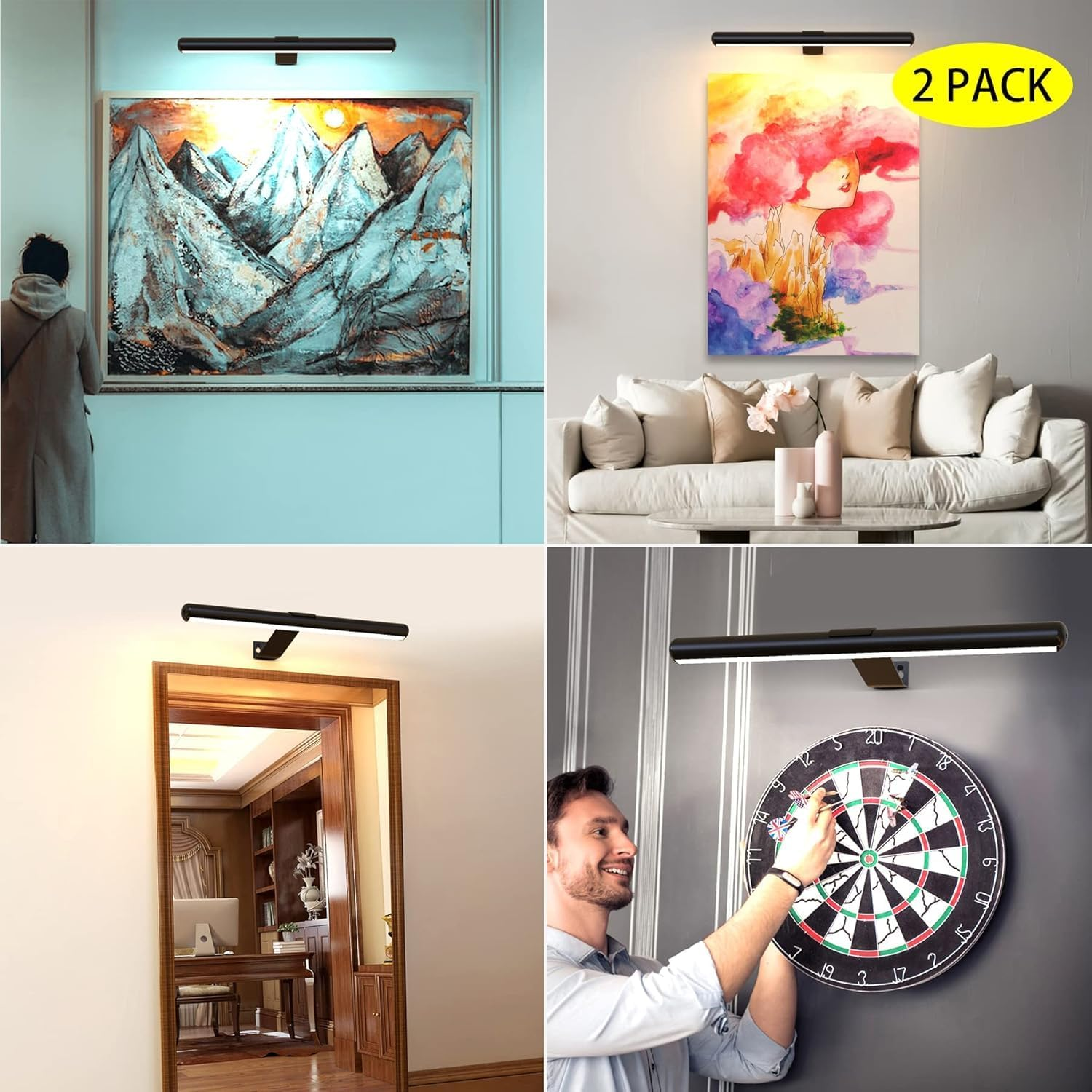 DIUDIUGUN Wireless Picture Light, 16'' Painting Light with Remote,Recahrgeable Magnetic Timer Art Lamp with Dimmable for Picture Painting Dartboard Gallery Art (Black) image number 3