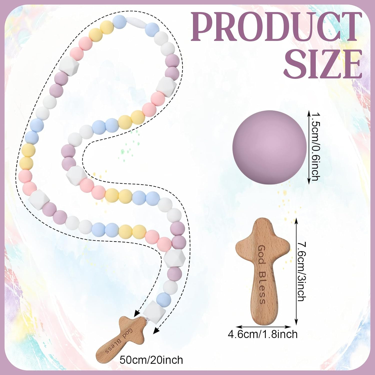 Misdary Baby Rosary Baptism Gift Silicone God Bless Kids First Rosary with Cross 1St Year Baptism Party Supply for Baby Shower Christian Communion Gifts (Multicolor,Square) image number 1