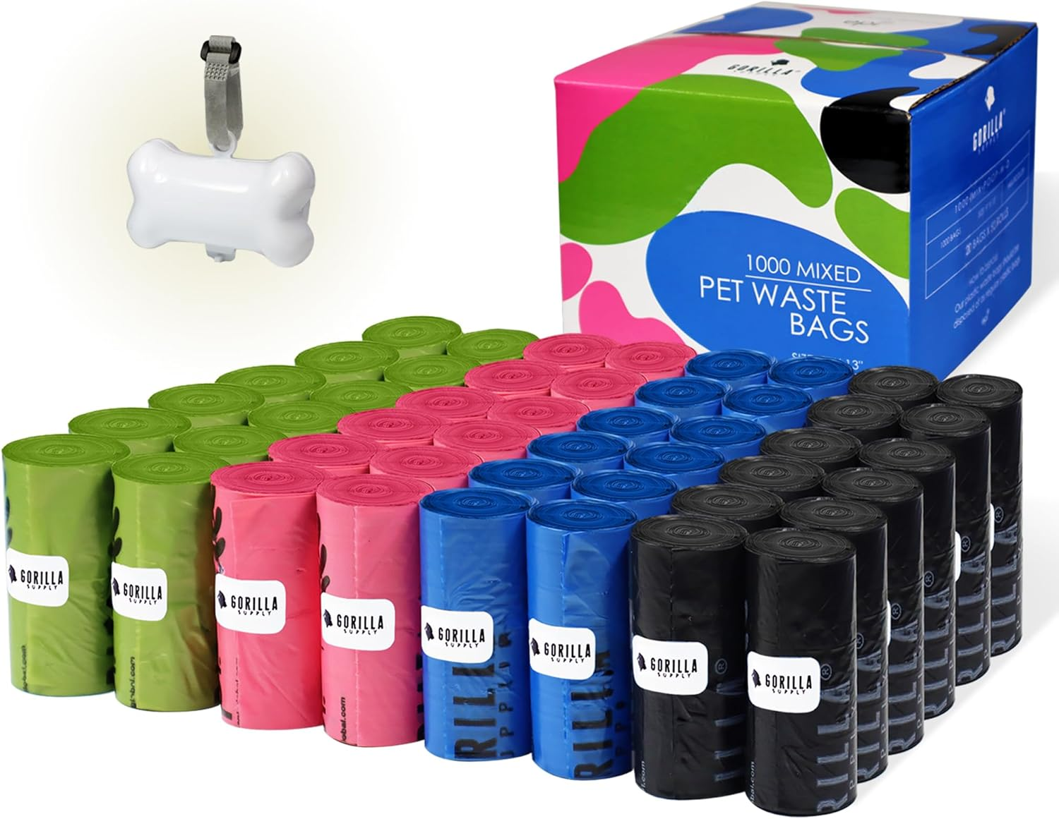 Gorilla Supply 1000 Green Dog Pet Poop Bags, EPI Technology, 50 Refill Rolls (Free Patented Dispenser)