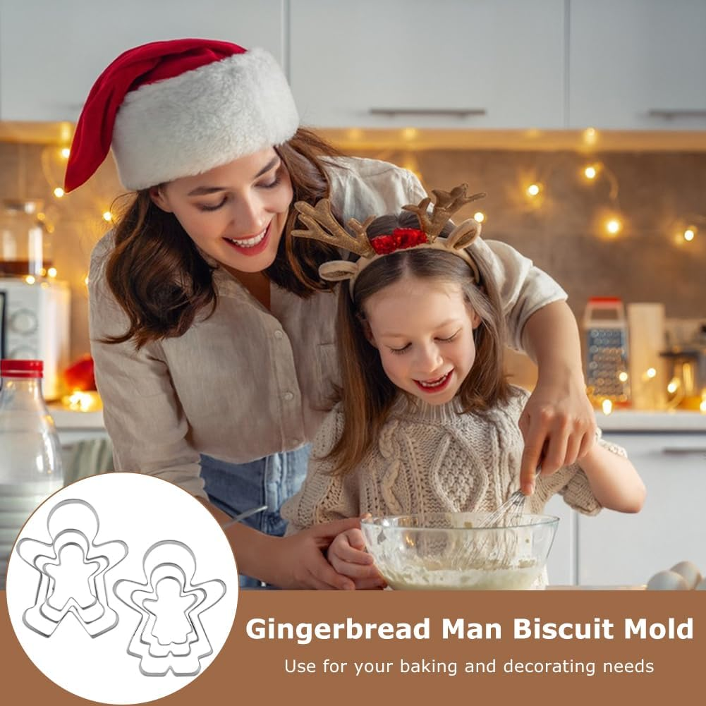 Set of 6 Gingerbread Man and Gingerbread Woman Cookie Cutters, Biscuit Cake Baking Cutter Molds, Stainless Steel Cookie Cutter for Family, 3 Sizes(Color:Silver) image number 4