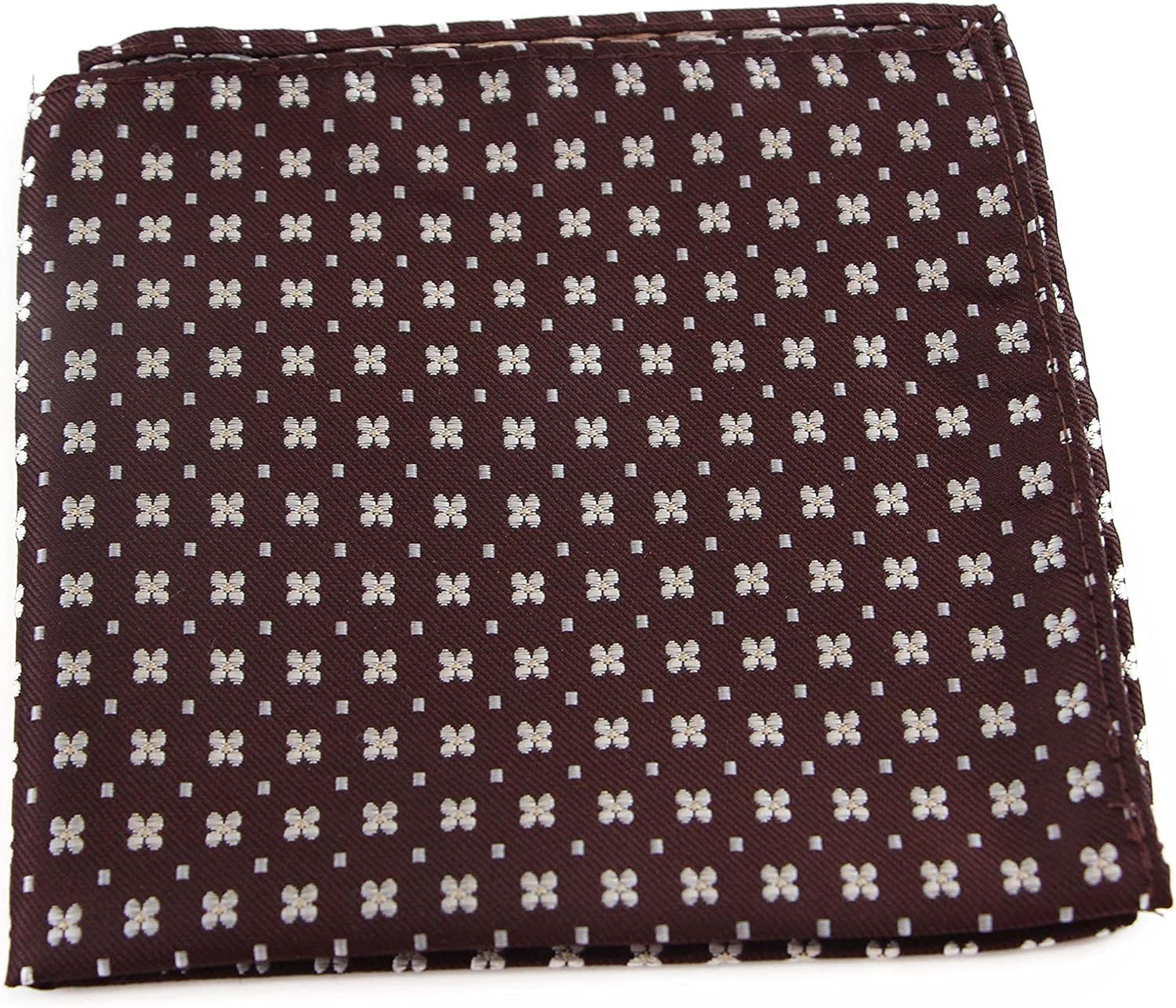 Mens Brown & White Flower Silk Pocket Square Brown, White, Yellow