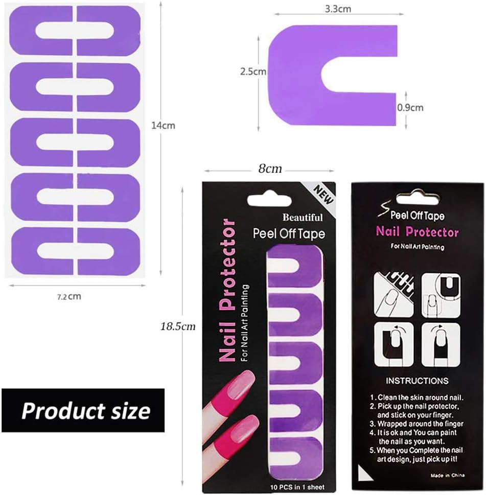 EBANKU Nail Polish Protector, 14 Sheets 140 Piece Disposable Peel off Sticker U-Shape Tape for Nail Art Painting, Soft Plastic Nail Art Protector Spill-Proof Stickers Stamping Manicure Tool image number 4