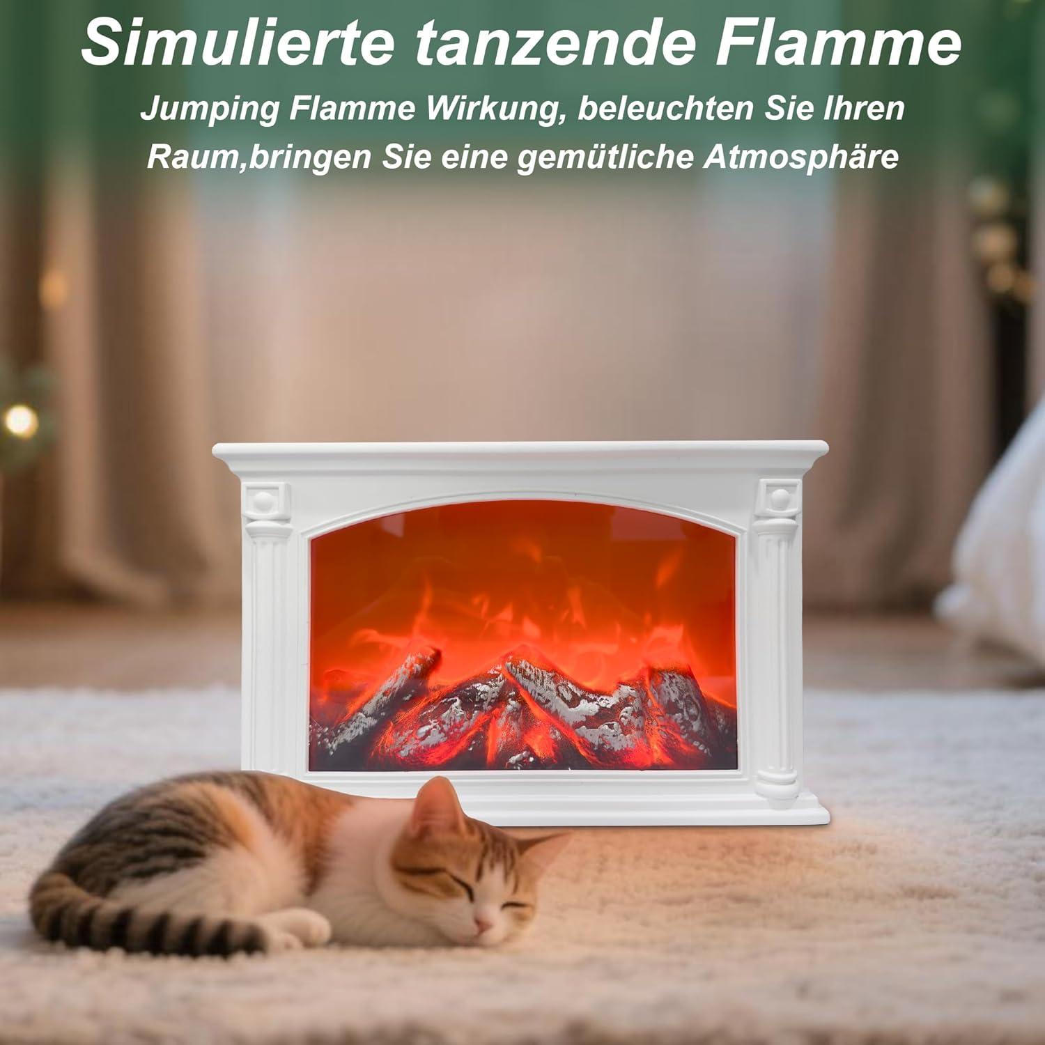 LED Fireplace, Fireplace Lamp with Button Switch, Electric Fireplaces with Flame Effect, USB and Battery Operated Fireplace Simulation Table Fireplace Ornament Home (White) image number 5