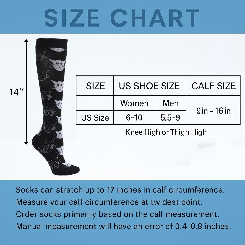 20-30 Mmhg Compression Socks for Women - Knee High Support Socks for Nurses, Pregnancy, Sports & Travel - Black Cat image number 5