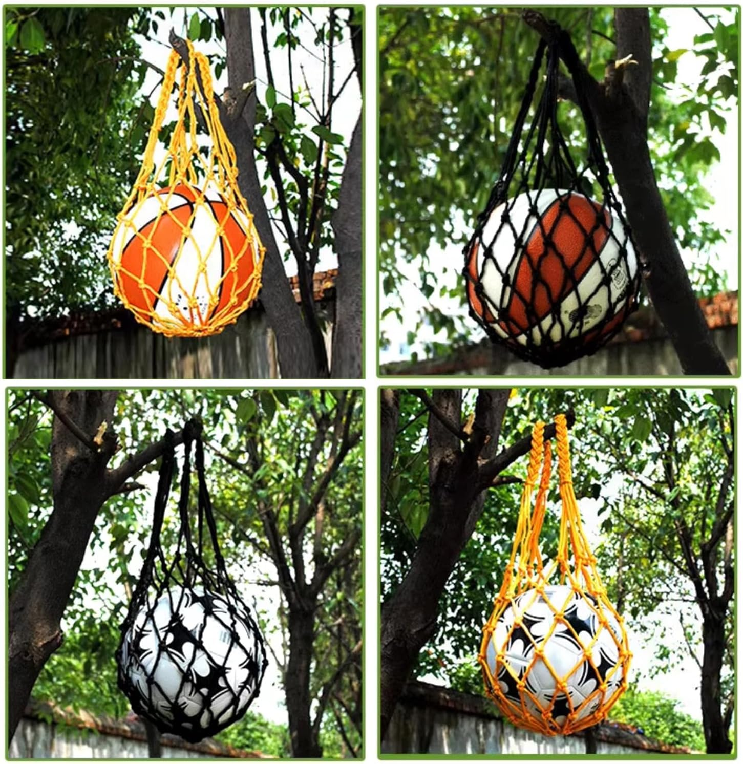 2 Piece Set of Ball Bags,Sports Storage,Basketball,Football,Volleyball Mesh Carry Bags,Nylon Mesh Ball Pockets (Black, Yellow) image number 2