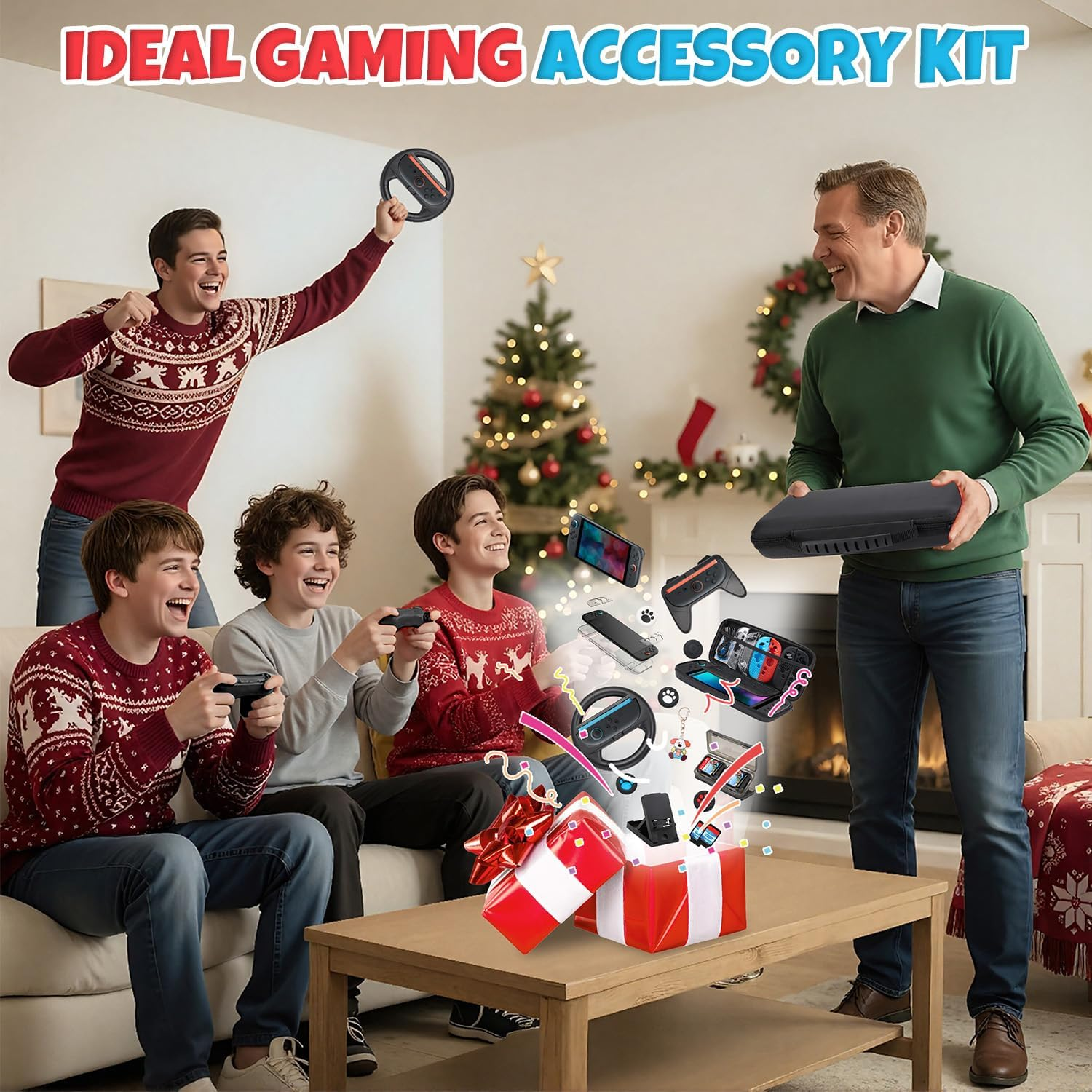 WOTOW Switch 2 Accessories Bundle Kit for Nintendo, Protective Carrying Case with Screen Protectors, Steering Wheels, Grips for Joy-Con2 and Console Protective Shells (Black)