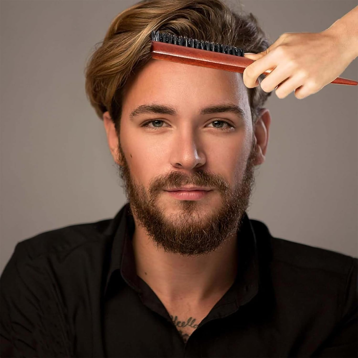 Hair Massage Smoothing Hair Brush, 2 Pcs Soft Hair Brush, Bristle Brush, Slick Back Hair Brush, Comb and Shear Tools, Suitable for Trimming and Combing Long/Thick/Curly/Thin/Thick Hair/Beard image number 4