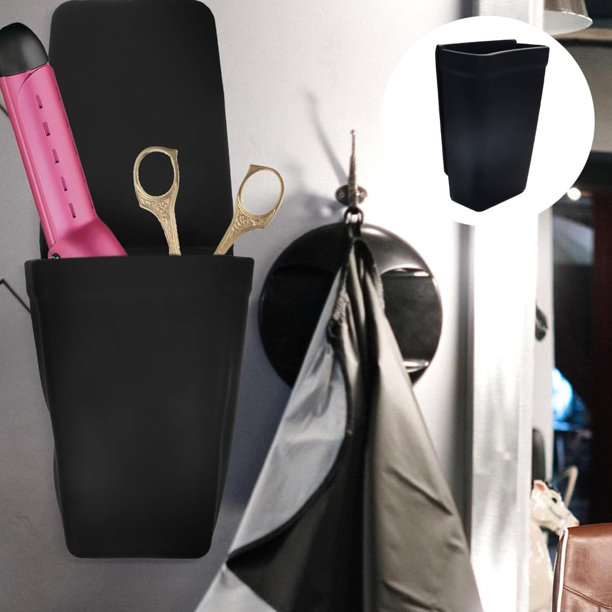 Enwye Heat Resistant Silicone Pouch Protective for Hair Straightener, Soft Washable Silicone Flat Iron Case Holder for Various Household Items (Black) image number 5