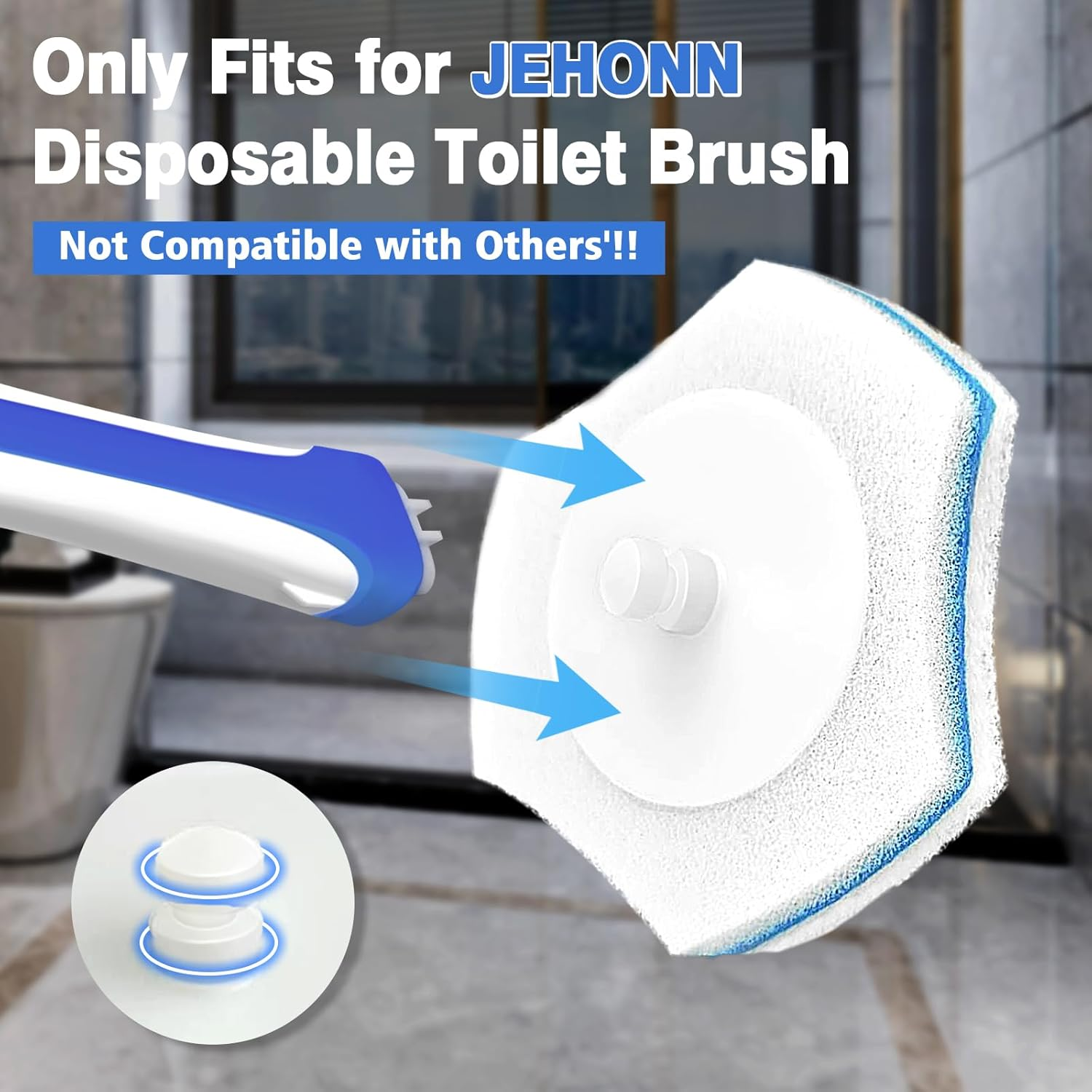 JEHONN Disposable Toilet Brush with 48PCS Wand Cleaner Refills, Wall Mounted Toilet Bowl Brush Holder Set, Bathroom Cleaning System for Sink Bathtub Wash Basin (Blue) image number 3