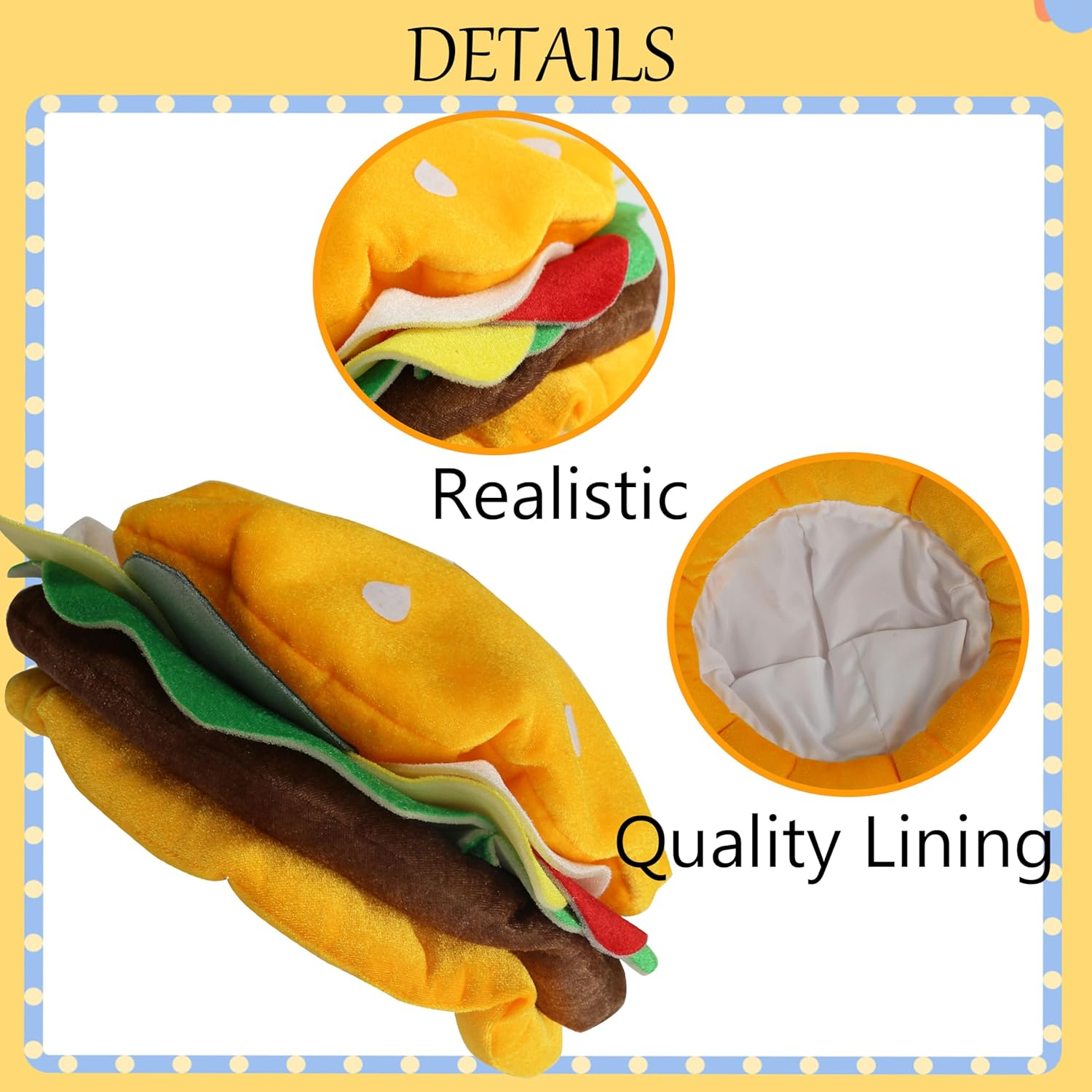 Burger Hat - Funny Plush Burger Headwear with Sesame Buns, Cheese, Lettuce & Patty for Adults - Great for Food Themed Parties & Events