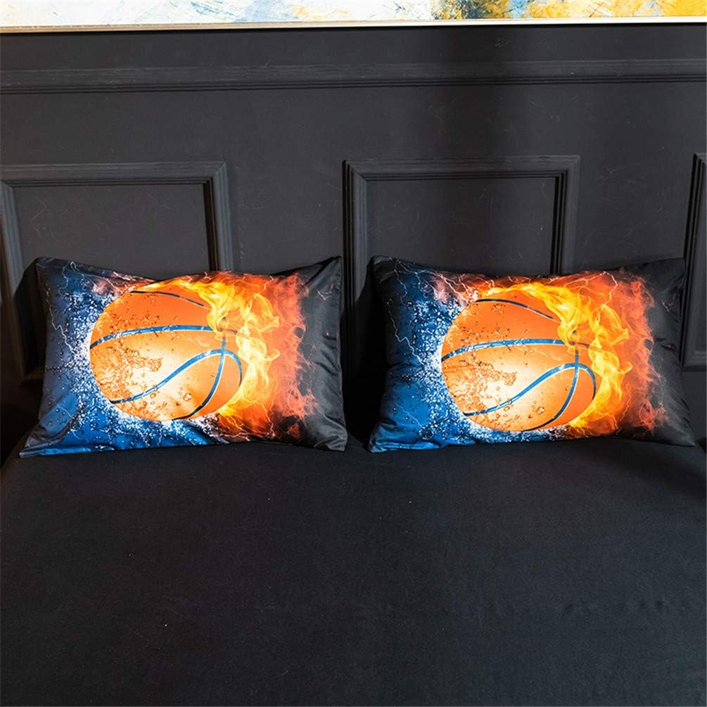 Mozeo 3D Basketball Fire Bedding Duvet Cover Set 3 Piece (1 Duvet Cover+2 Pillowcase) for Teen Boys Sports Microfiber Bedding Quilt (Double Basketball Fire) image number 3