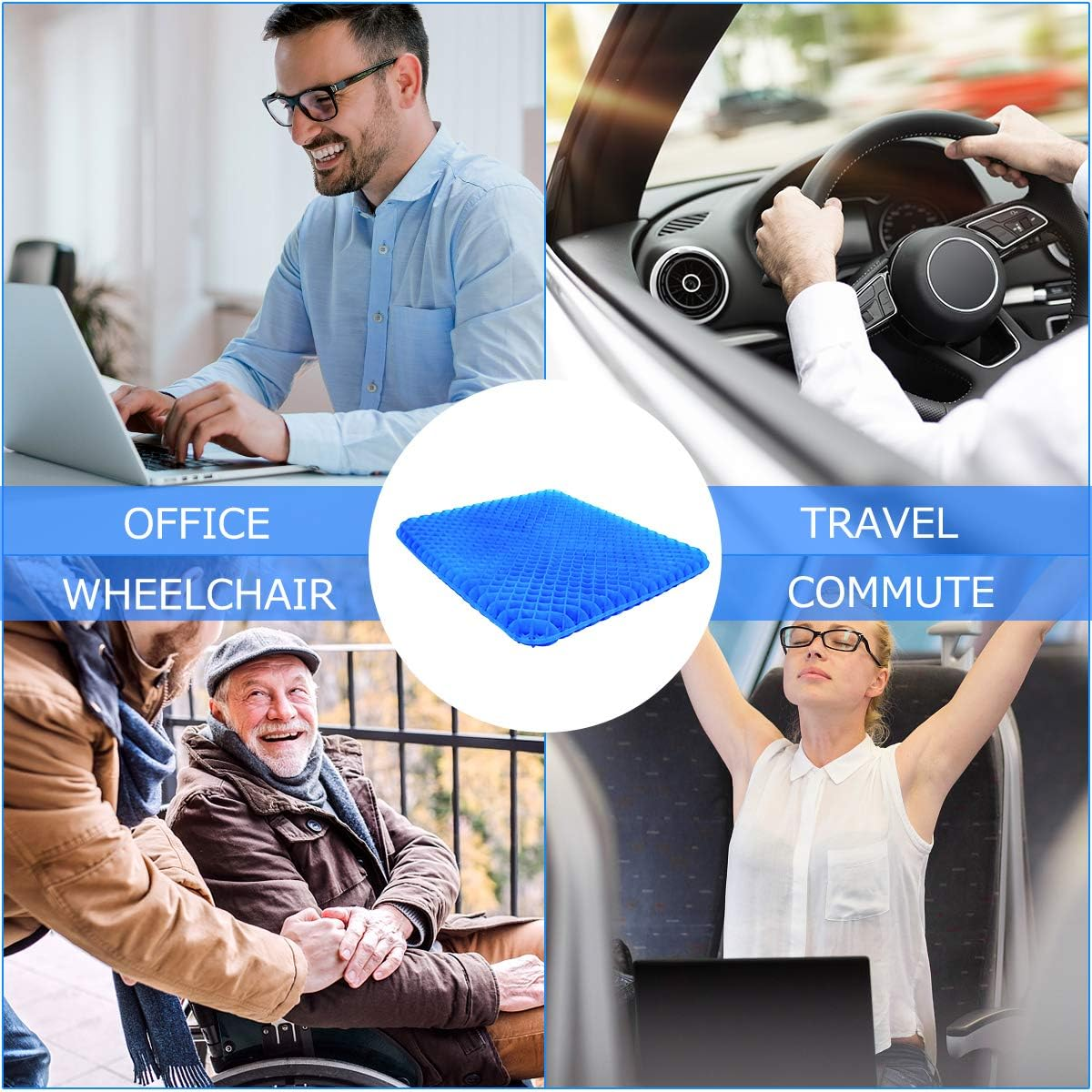 Seat Cushion Design Seat Cushion with Non-Slip Seat Cover for Relief Back Pain, Gel Cushion for Home Office Chair Wheelchair image number 1