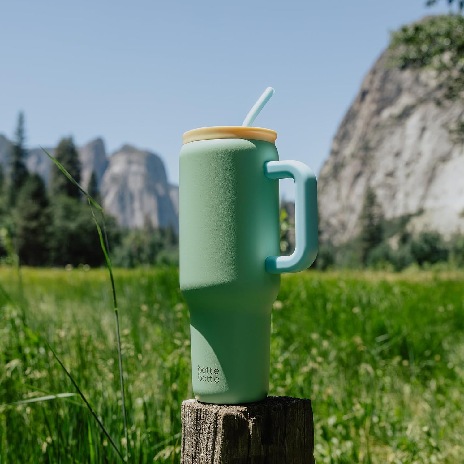 Bottle Bottle 40 Oz Drink Bottle Tumbler with Handle and Straw, Stainless Steel Vacuum Travel Mug, Car Cup with Straw, Stainless Steel Vacuum Water Bottle for Gifts Party Office Coffee (Mintgreen) image number 5