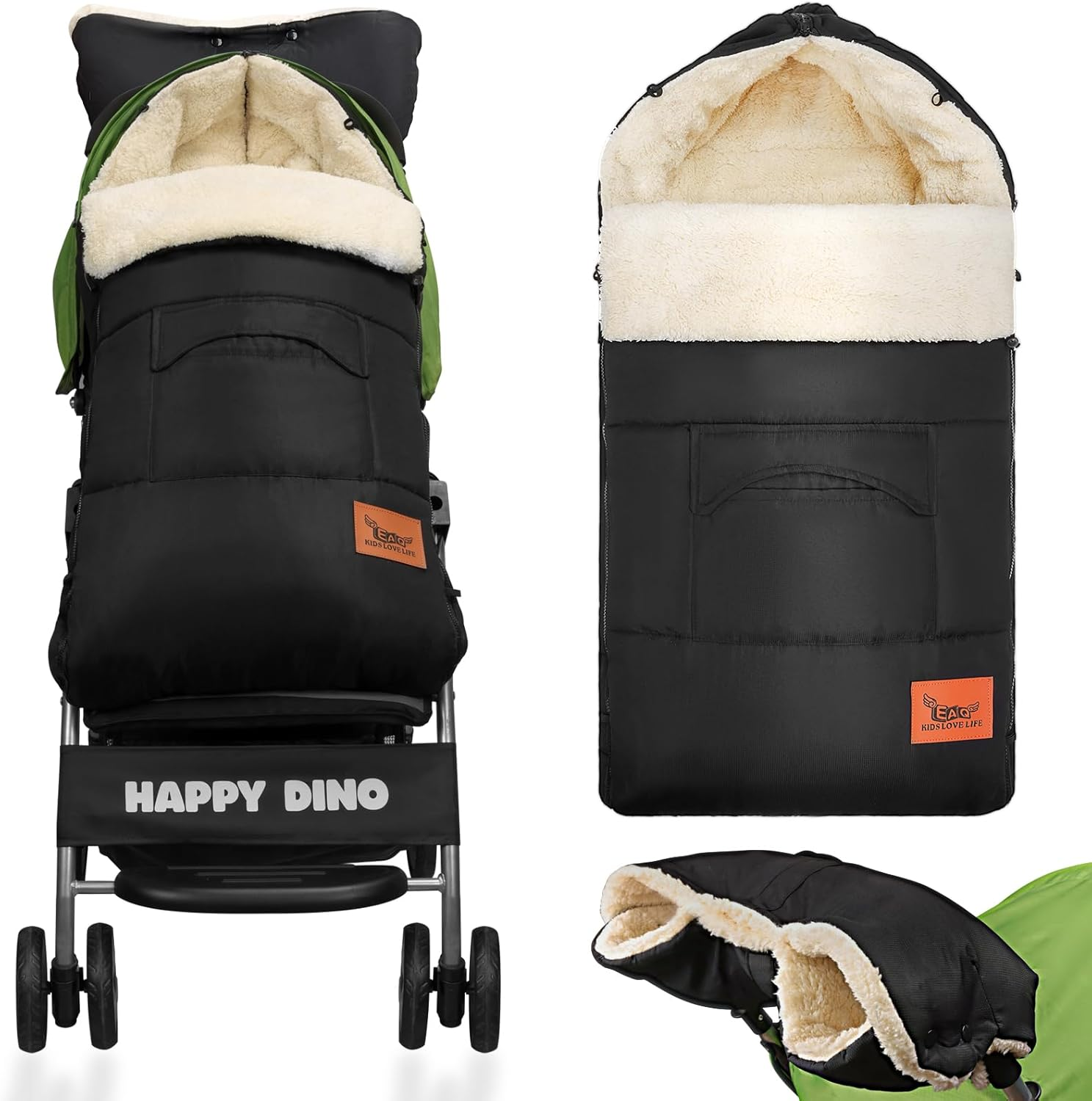 EAQ Cosytoes Footmuff with Handmuff Baby Footmuff Fleece Lined Cosytoes Warm Washable Universal Pushchair Footmuff image number 3