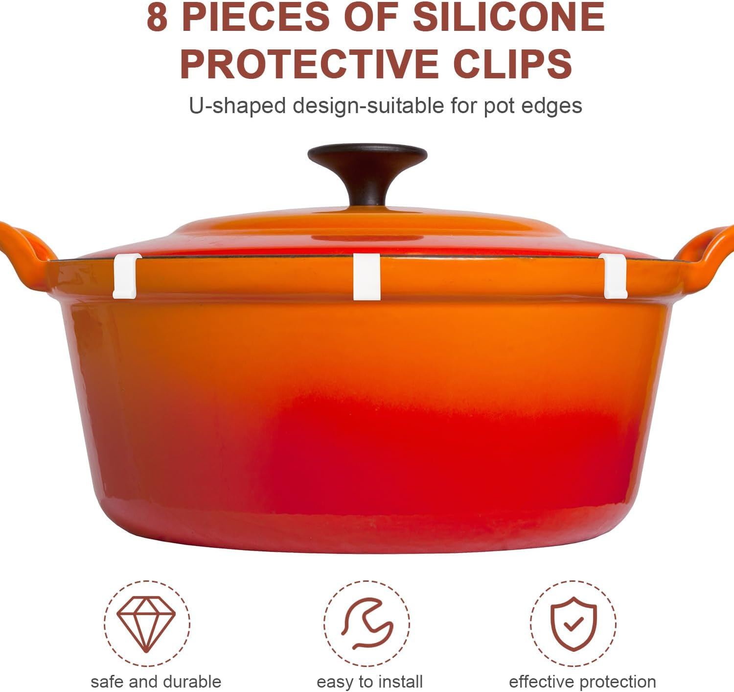 8Pcs Dutch Oven Lid Protector Clips, Silicone Dutch Oven Lid Protector Dutch Oven Clips for Stacking Pot Lid Protectors for Display Storage Stacking of Dutch Oven(White) image number 6