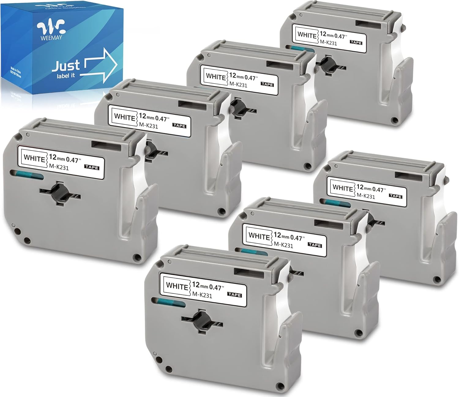 Weemay 7 Pack M-K231S Compatible for Brother Label Tape 12Mm 0.47 Inch Black on White M-K231 MK-231 M-231 M231 Plastic Labeling Tape for P-Touch PT-90 PT-80 PT-70 PT-85 PT-M95 PT-65 Label Maker