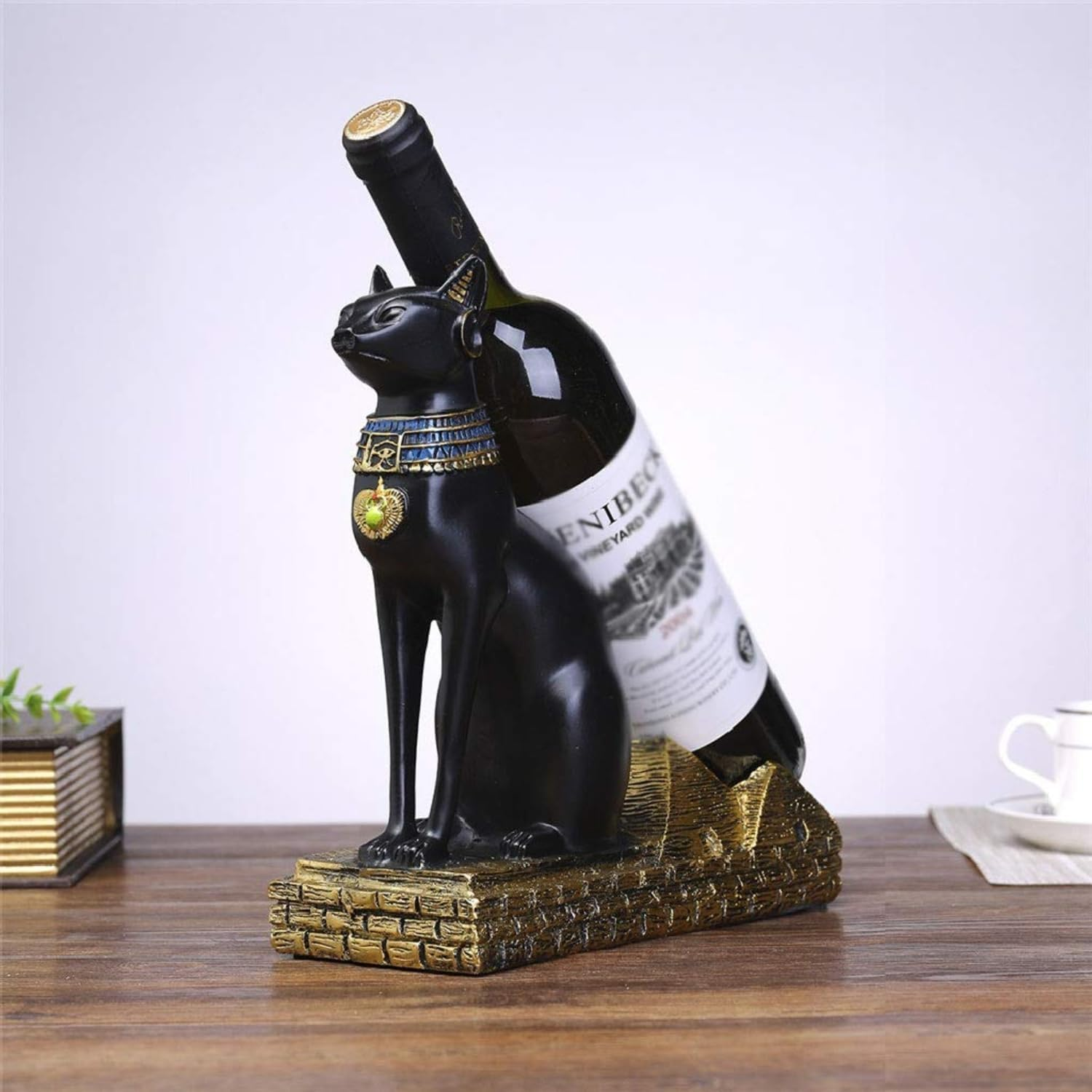 MOMOGEE Small Wine Rack Small Wine Bottle Holder Tabletop Wine Bottle Stand Premium Resin Material Decoration (BASTET) image number 6
