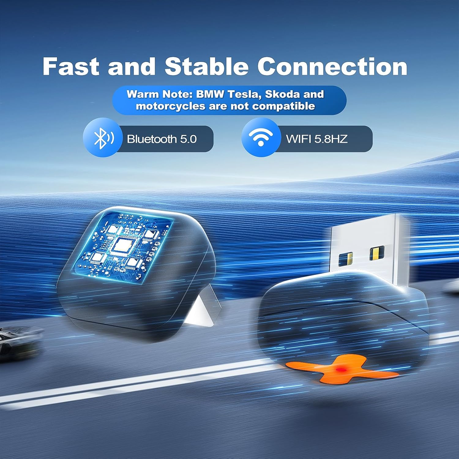 2-In-1 Mini Android Auto and Wireless Carplay Adapter Convert Factory Wired to Wireless Dongle, Compact Size USB Carplay Stick Android Auto Adapter for Ios 12+/Aandroid No Delay image number 3