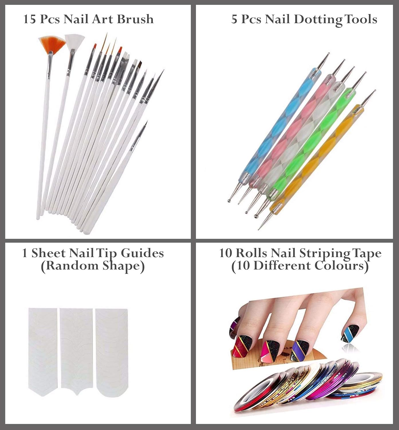 Store2508 Nail Art Kit with Nail Art Brush, Nail Dotting Tools, Special Nail Art Stamping Polishes, 3D Nail Glitter Bottles, Nail Practise Wheel Swatches & More, Multicolour image number 1