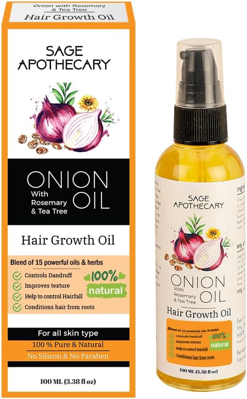 Sage Apothecary 100% Natural Onion, Rosemary & Tea Tree Hair Oil | Conditions Hair from Root | Control Dandruff & Hair-Fall | Pack of 100ML image number 3