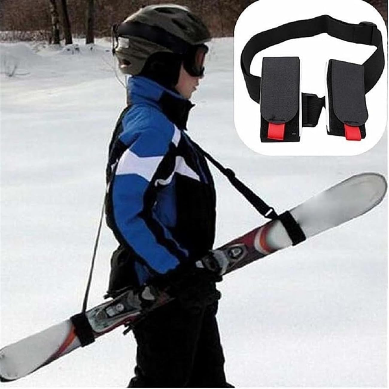 WADY 2 Pack Ski Carrier Strap & Pole Carrier, Adjustable Shoulder Strap with Cushioned Fastener Tape, Ergonomic Ski/Snowboard Lash Belt for Hands-Free Carrying (Black) image number 6
