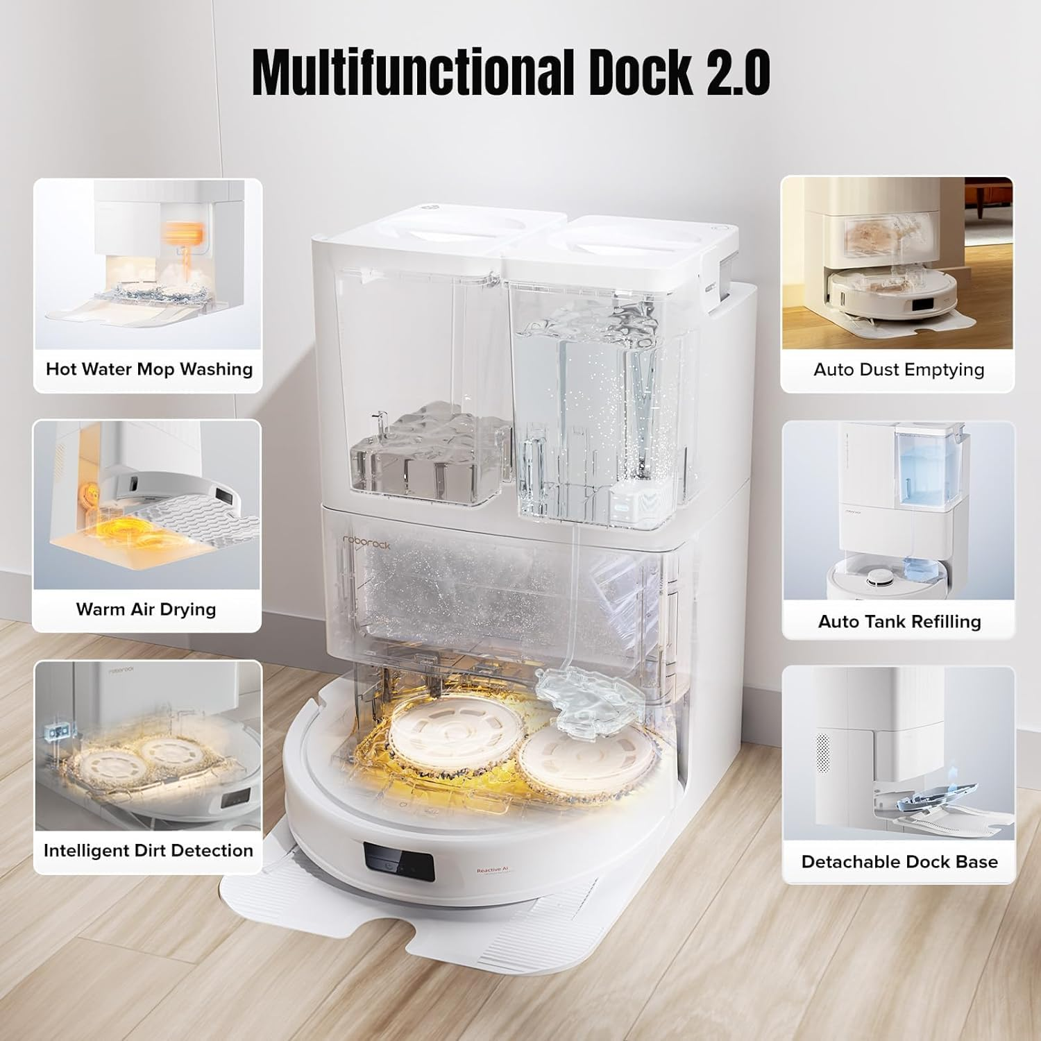 Roborock Qrevo Maxv Robot Vacuum, 7000Pa Suction, Auto Tank Refilling, Auto Dust Emptying, Double Spinning Mop, Reactive Tech Obstacle Avoidance, White image number 5