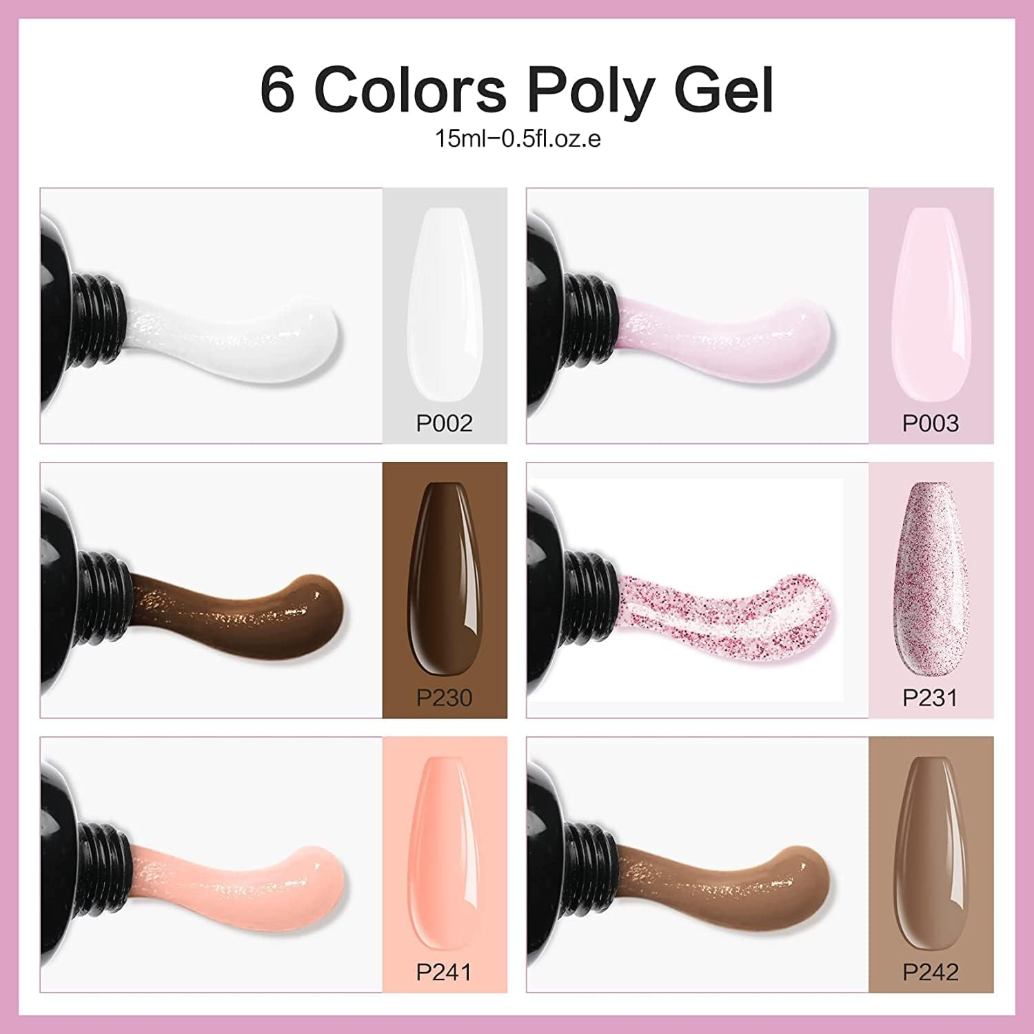 Poly Gel Kits - 6 Colors Poly Nails Builder Gel Kits Professional Poly Nail Gel Kit for Beginner Popular Poly Gel Colors Nail Kits DIY Salon Nail Art at Home