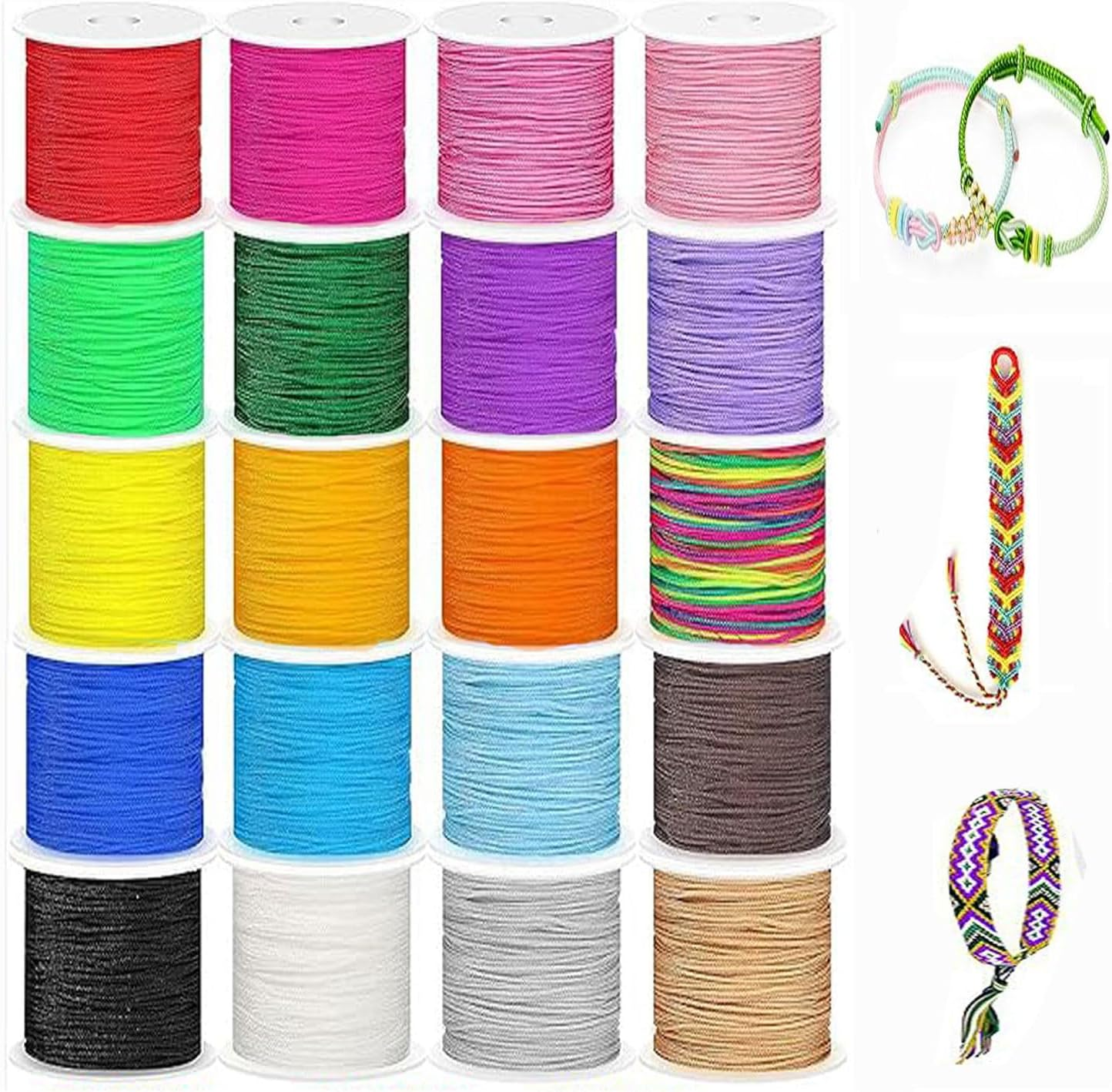 20Rolls Nylon String for Bracelets, 20Color 1000M Lanyard Beading String Thread, Silky Satin Cord, Wax String Bracelet Cord, Waxed Polyester Bracelet Rope for Kumihimo Macrame Jewelry Making image number 3