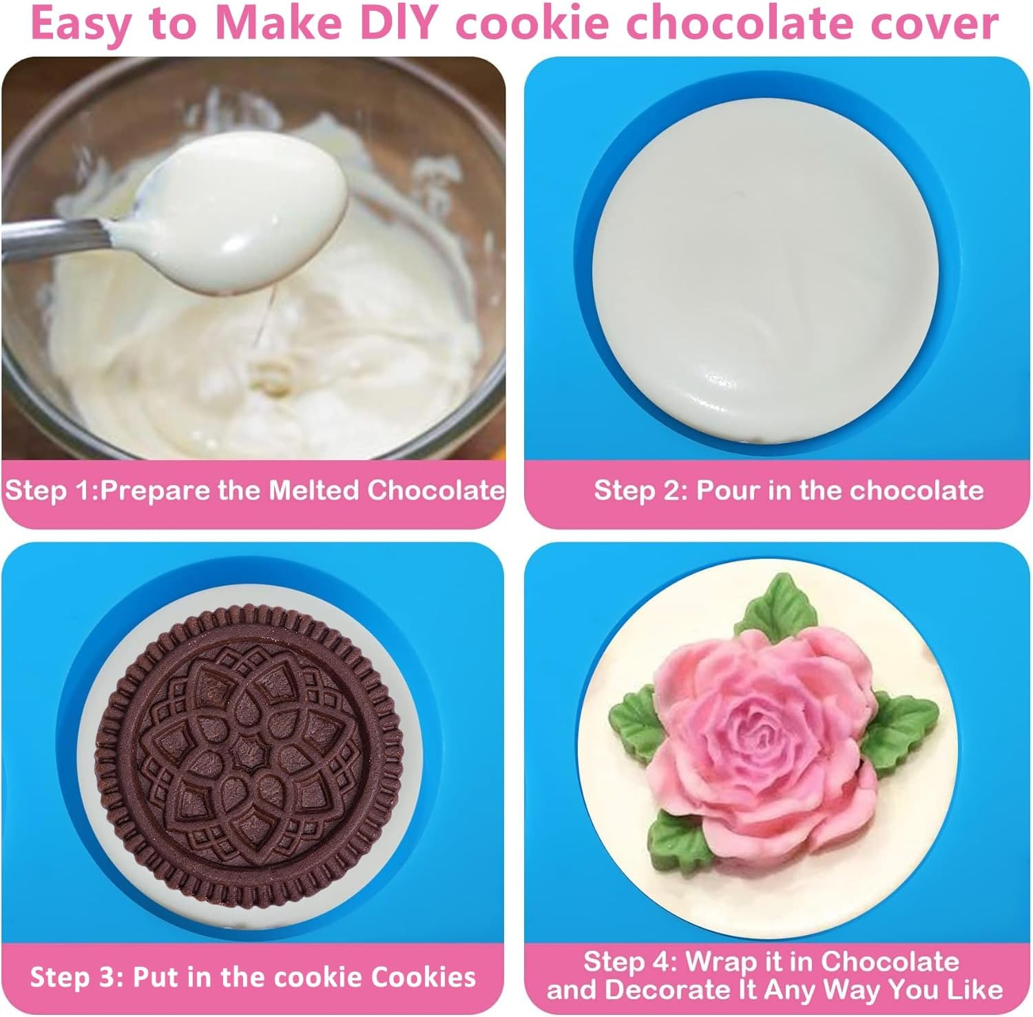 Sidosir 3Pcs Oreo Cookie Chocolate Silicone Mold, 12-Cavity round Cylinder Oreo Chocolate Cover Molds for Candy, Silicone Baking Molds for Mini Cakes, Jelly - Blue image number 5