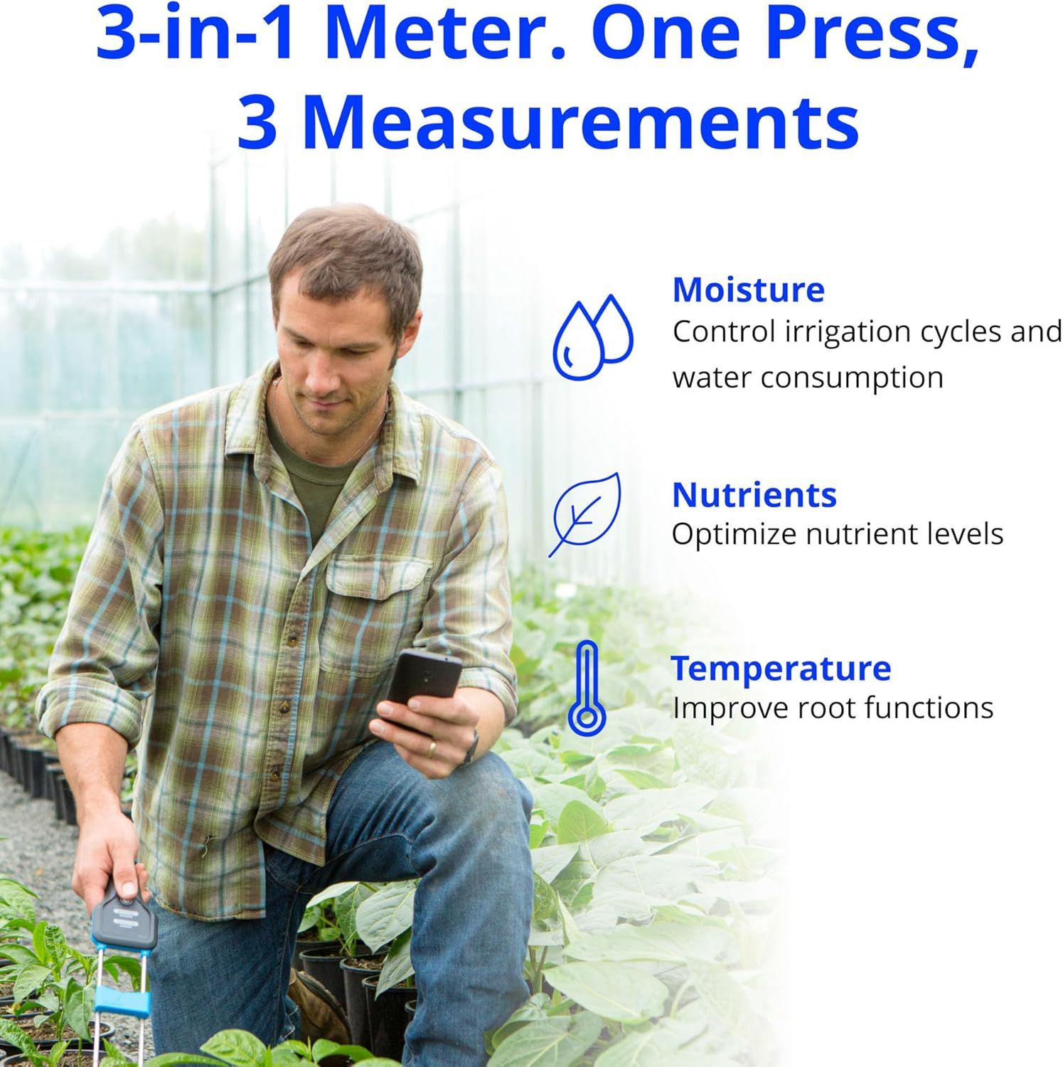 Bluelab METPULSE Pulse Meter Water 3-In-1 Moisture/Nutrient (Tds)/Temperature Test Kit for Garden Soil, Coco, and Solution, Ester for Hydroponic System and Indoor Plant Grow, Clear image number 5