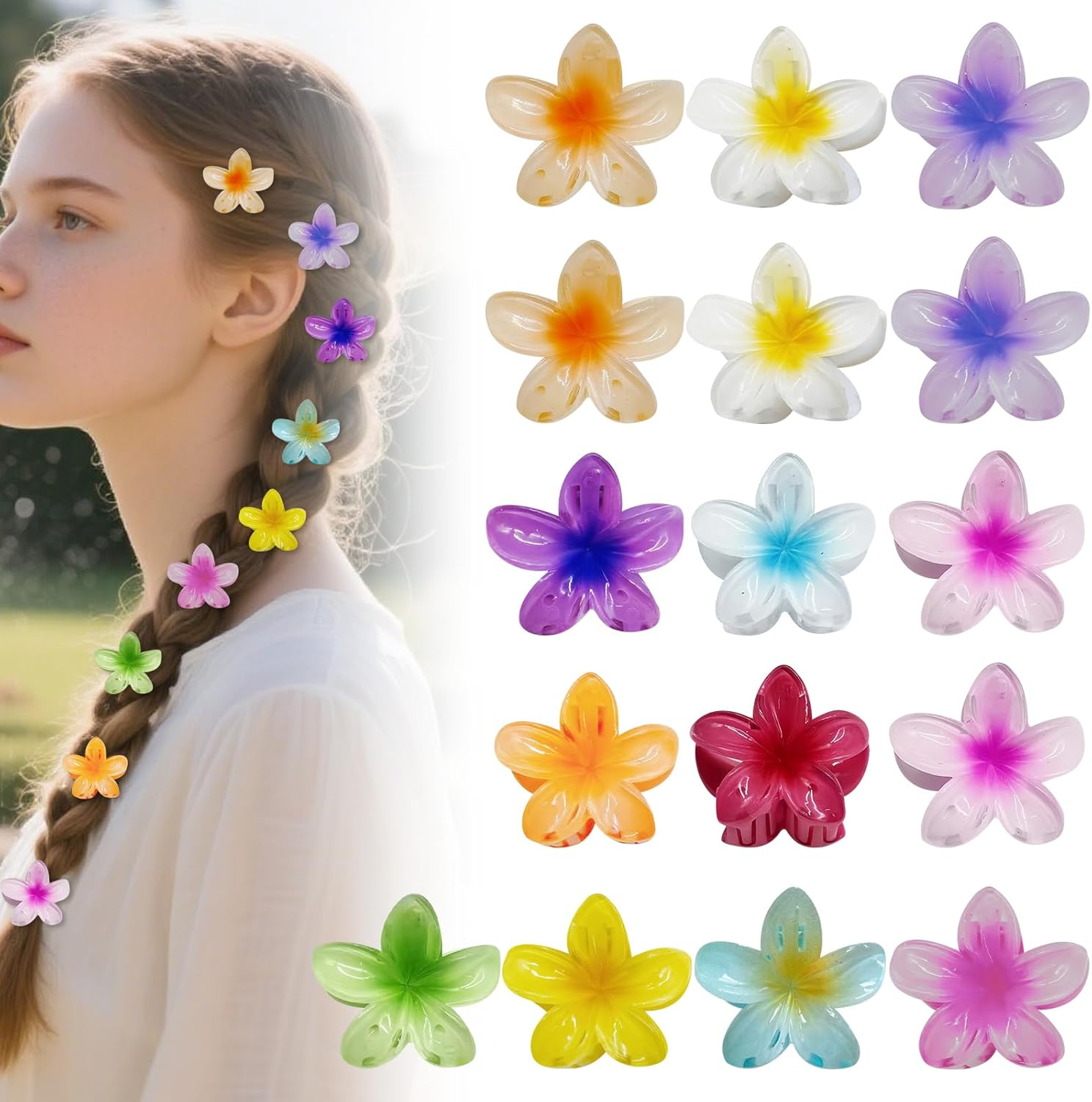 Pack of 16 Flower Hair Clips Small, 4 Cm Flower Hair Clips Women Girls Flower Hair Clip, Mini Hair Clips Flowers for Women Thin Thick Hair Hair Styling Accessories image number 3