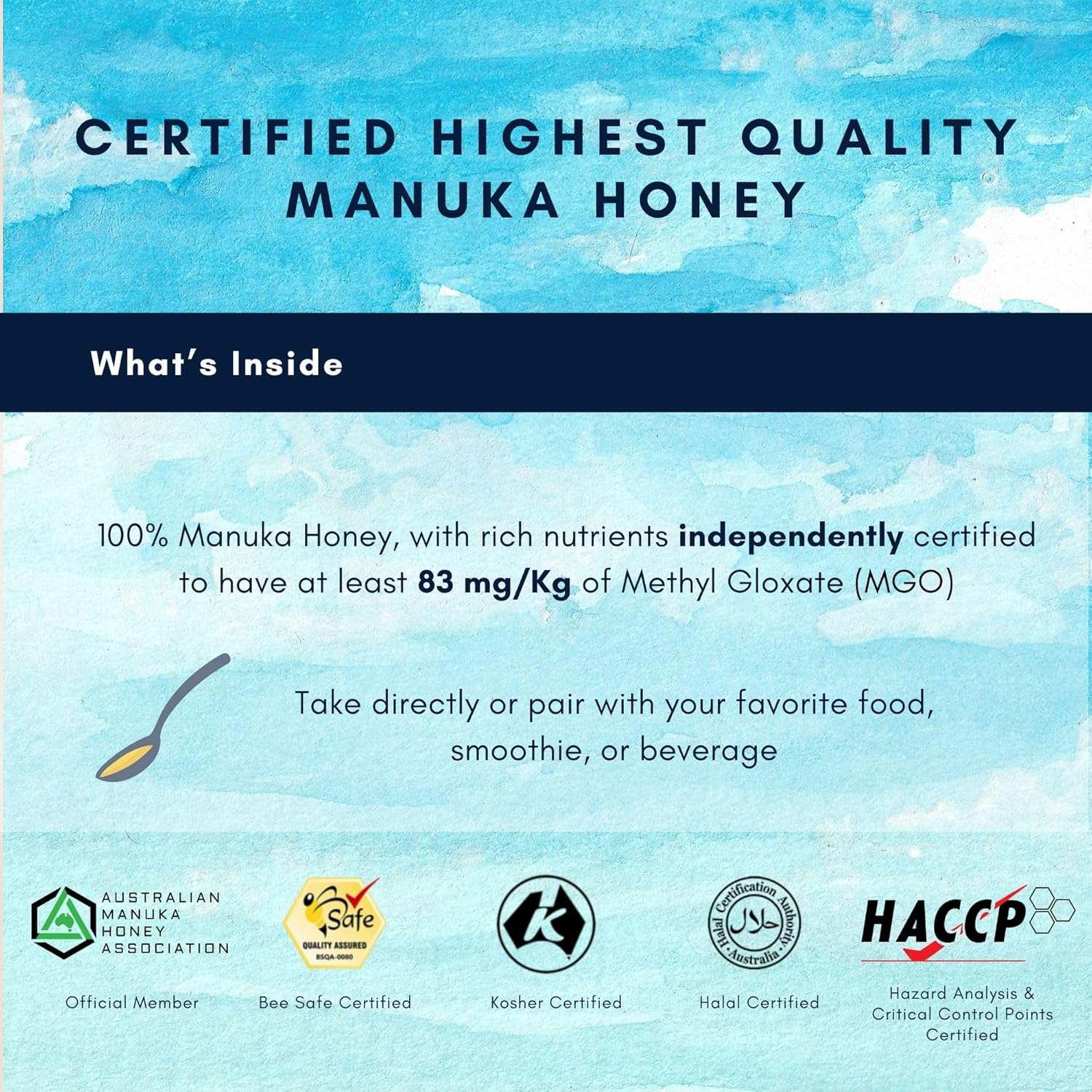 Manuka Honey MGO 83+ | Raw, Organic, Pure Honey for Cooking, Baking, Marinades & Wellness | Natural Sweetener & Daily Health Boost | Rich in Nutrients & Flavor 250G
