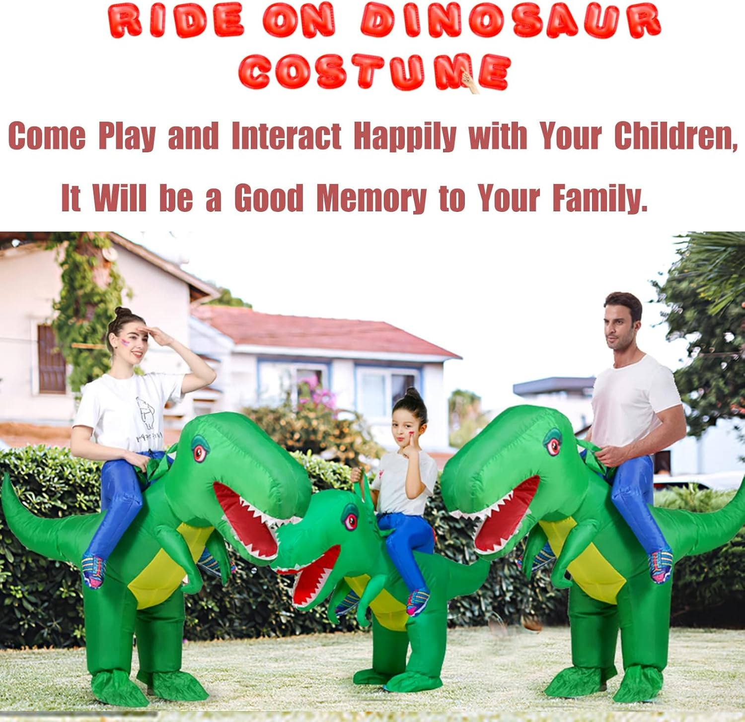 Inflatable Riding Dinosaur Costumes for Adult Kids, Funny Blow up Halloween Dinosaur Costume, Halloween Parent-Child T Rex Dino Suits Gifts image number 3