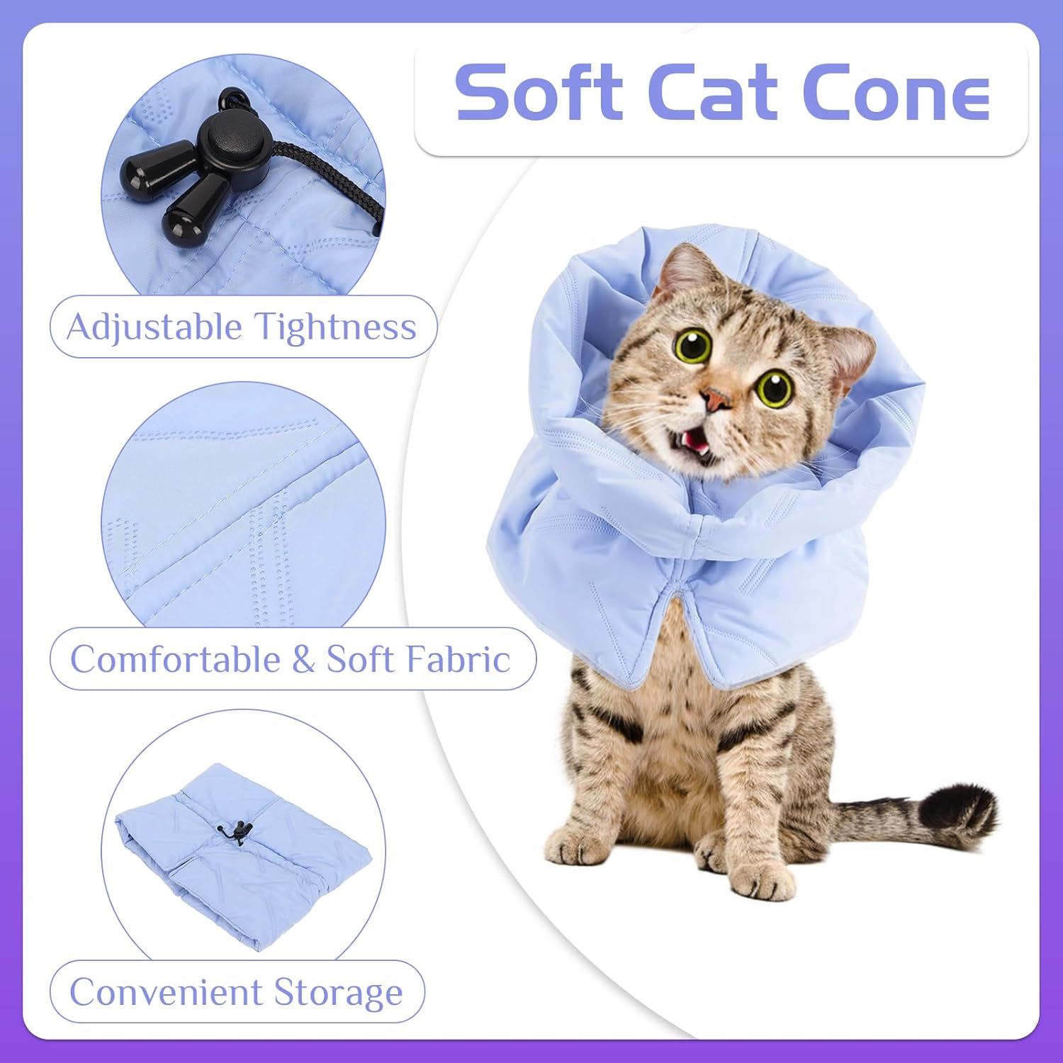 Lelepet Cat Recovery Collar, Soft Cotton Adjustable Cat Cone, Anti-Lick Cat Neck Cone, after Surgery Protective Collar, Lightweight Elizabethan for Cat Kitten Small Dog, S (Neck Girth 5.5"-9.8") image number 3