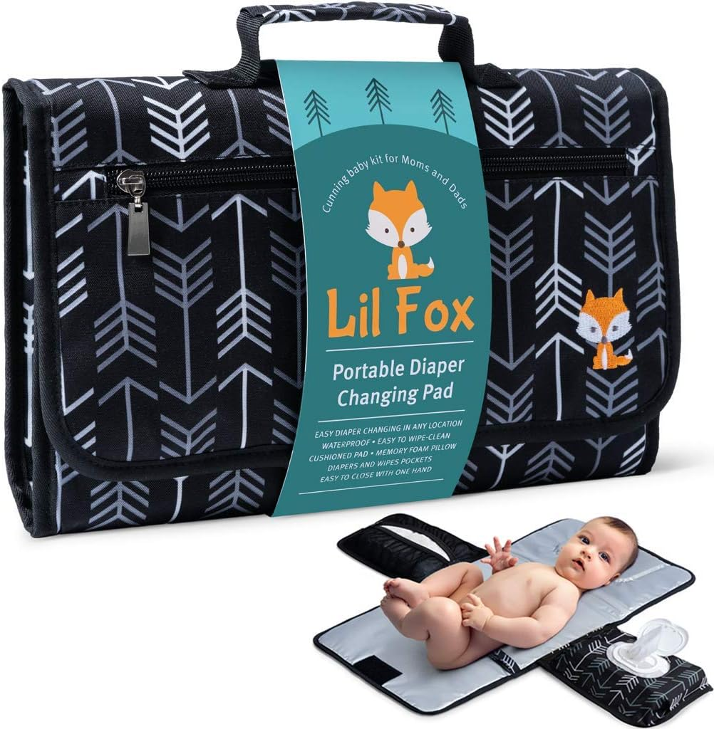 Lil Fox Portable Diaper Changing Pad by | Waterproof Portable Changing Pad for Moms, Dads and Babies | Use Just One Hand; Memory Foam Baby Head Pillow; Pockets for Diapers, Wipes and Creams - Blue Constellations image number 5