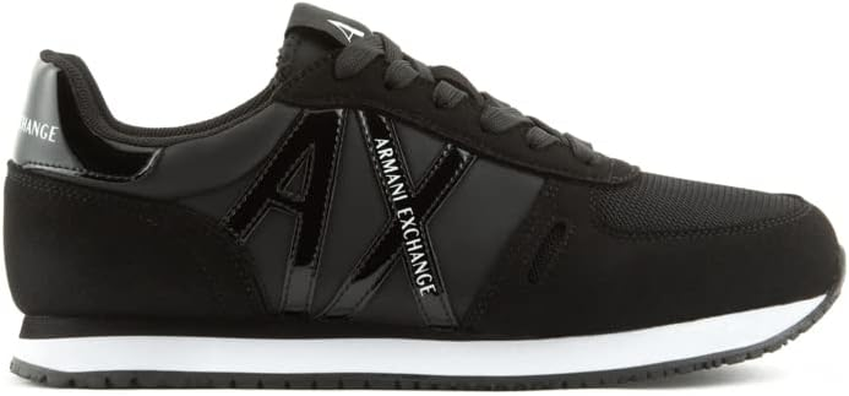 Armani Exchange Women'S Glossy Black Logo, Microfibre Suede Inserts Trainers, Black
