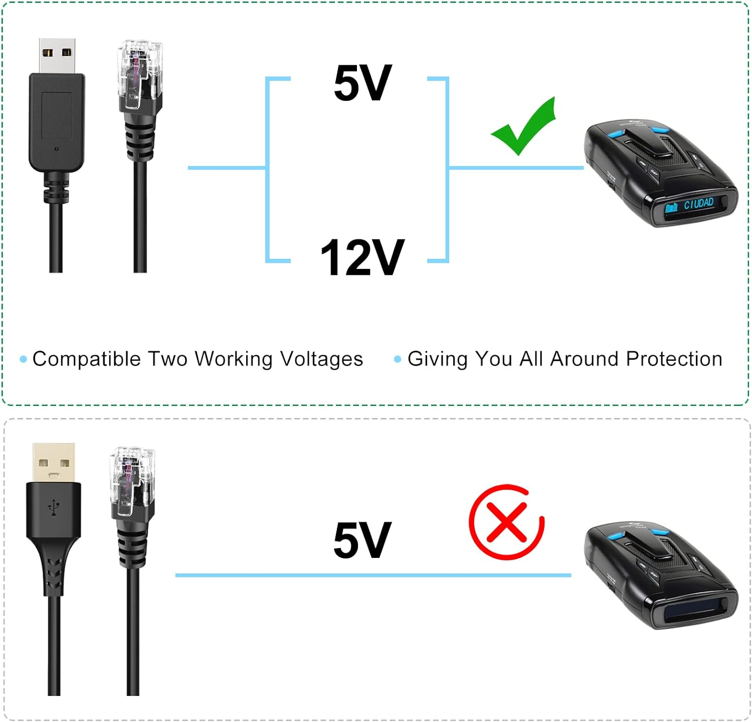 Jsvecip Radar Detector Cable, USB to RJ11 Plug Cable,For Escort Radenso XP Uniden Beltronics Cobra Whistler Radar Detector,Replacement Power Cable for Radar Detectors (Rj11-1.6Ft) image number 6