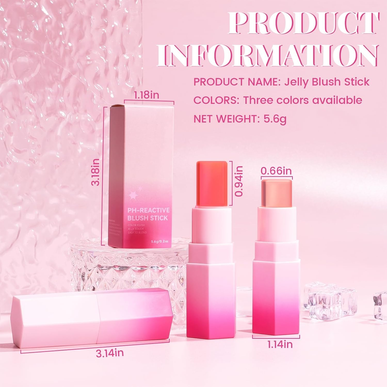 DAGEDA Jelly Blush Stick, High Pigmented Blush for Cheek with Nature Transparent Finish Blush Makeup, Buildable Long Lasting Moisturising Lip & Cheek Tint Blush - #03