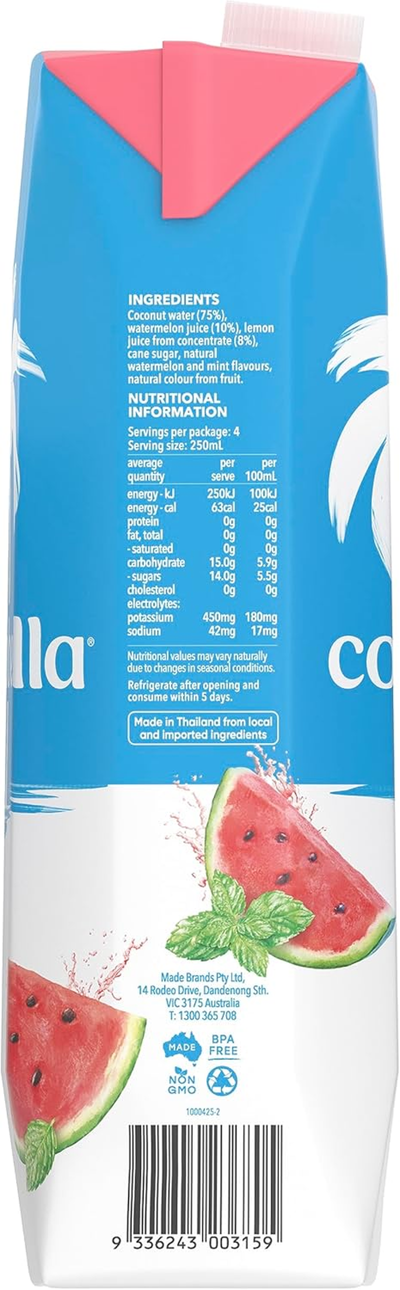 Cocobella Coconut Water & Watermelon Mint 6 X 1L image number 1