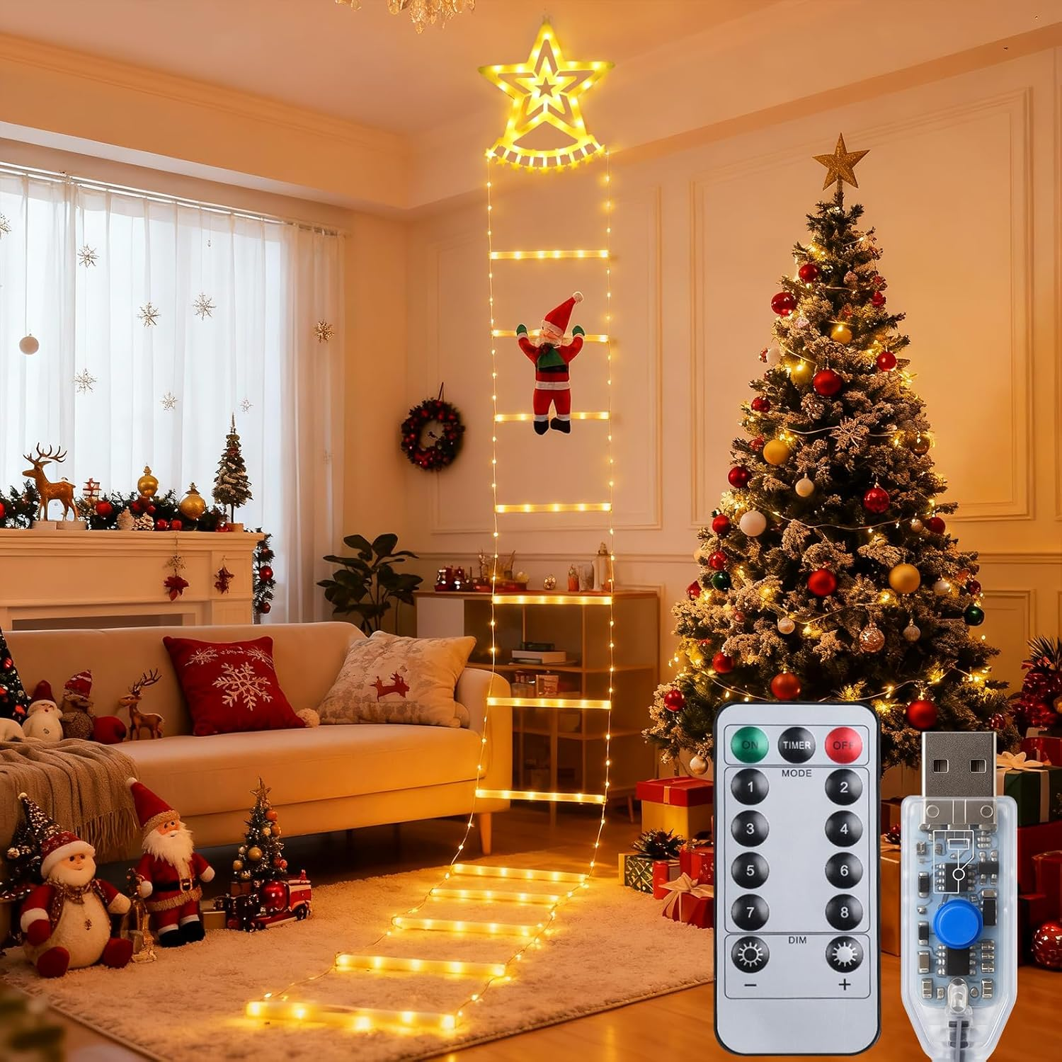 Qoosea LED Santa Claus Ladder Fairy Lights, 2.7 M LED Christmas Lighting Outdoor with Timer, Memory Function, 8 Modes, for Indoor Outdoor Christmas Tree Window Christmas Decoration image number 5