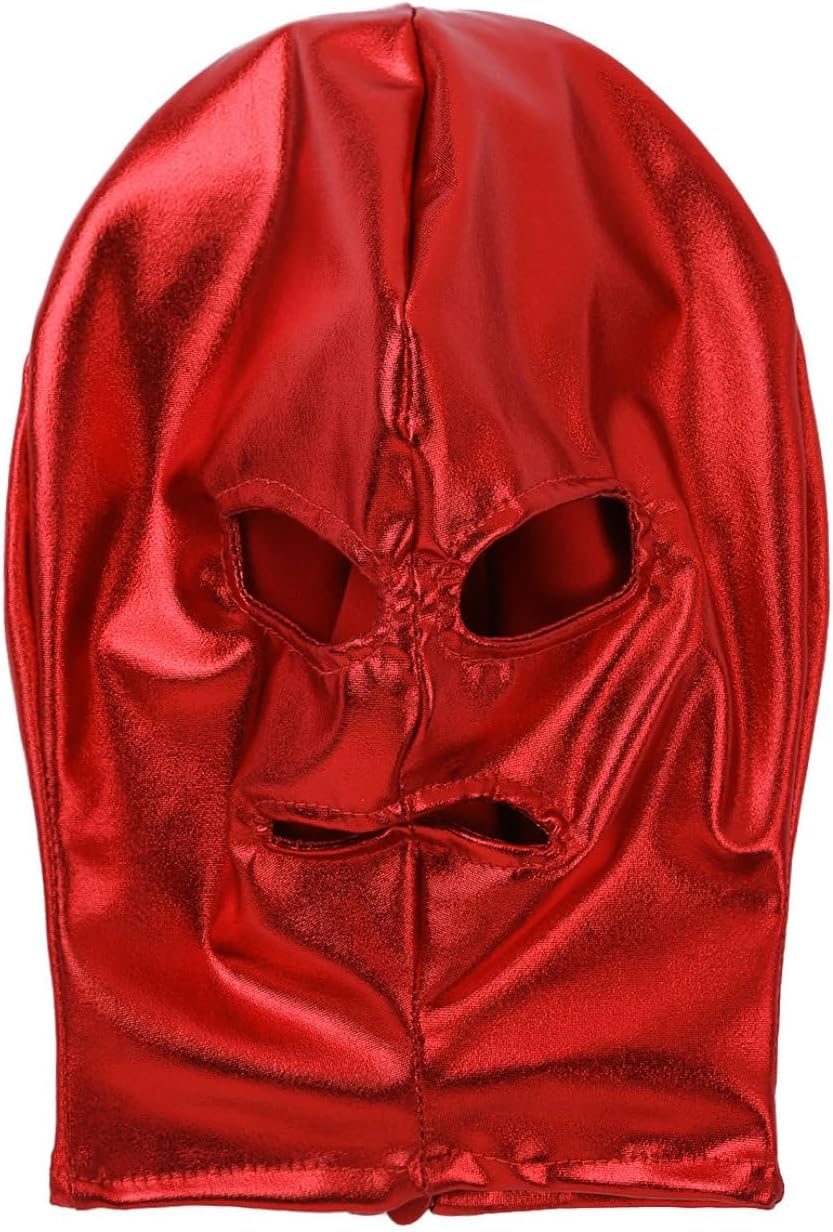 Unisex Adult Headgear Latex Smooth Metal Open Eyes Mouth Full Face Mask Hood Cosplay Clothing image number 5