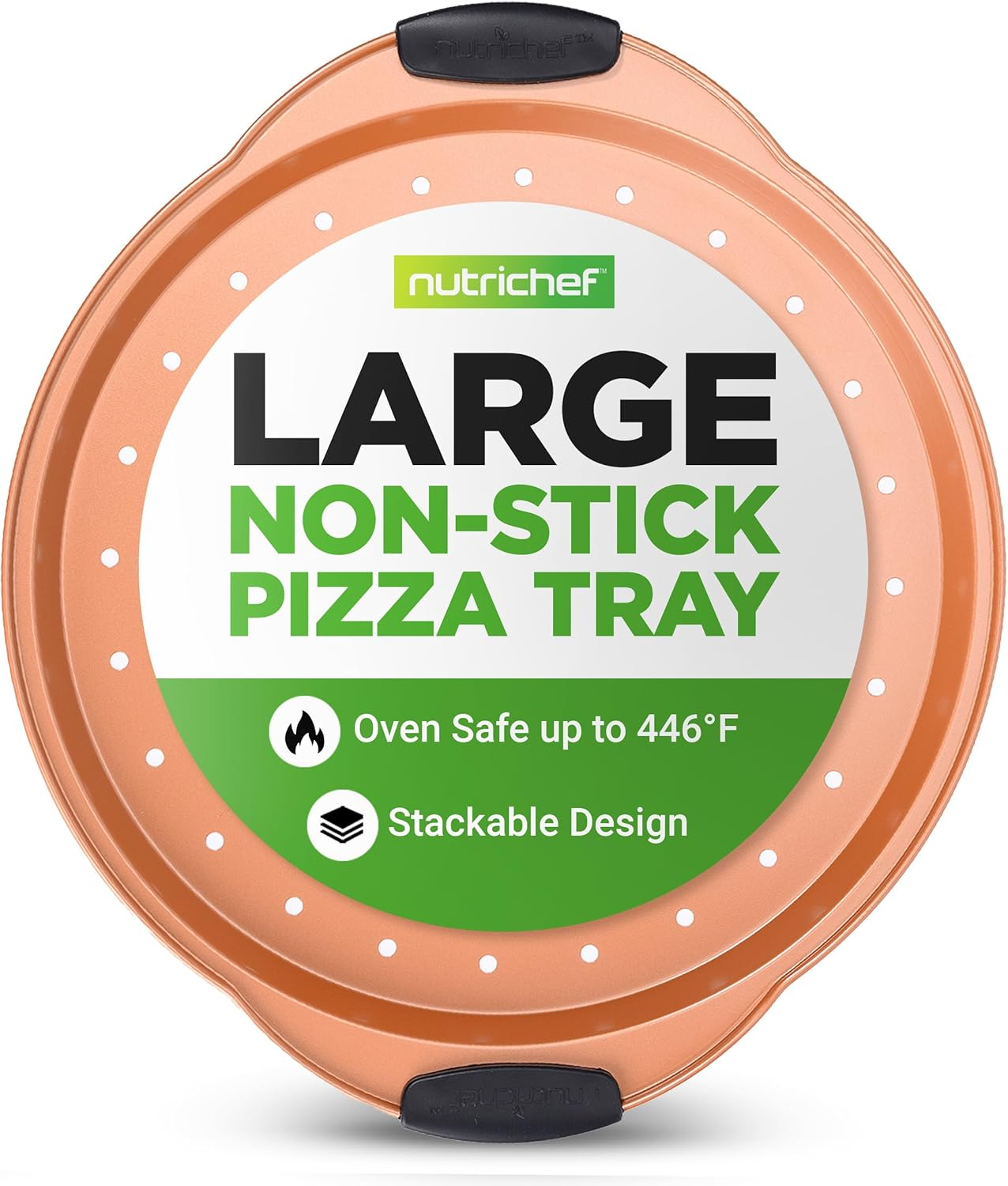 Nutrichef 13-Inch Nonstick Pizza Tray - round Carbon Steel Non-Stick Pizza Baking Pan with Perforated Holes, Premium Bakeware Pizza Screen with Silicone Grip Handles, Dishwasher Safe - Blue image number 6