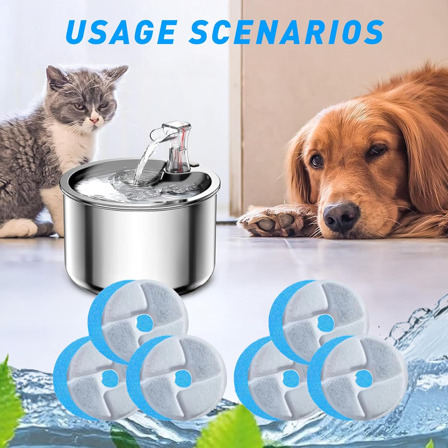6-Pack Cat Water Fountain Filters, 4.1 Inch Filters with Triple Filtration System, Sponge, Resin Layer and Carbon for Clean, Fresh Drinking Water in Automatic Pet Fountains image number 2