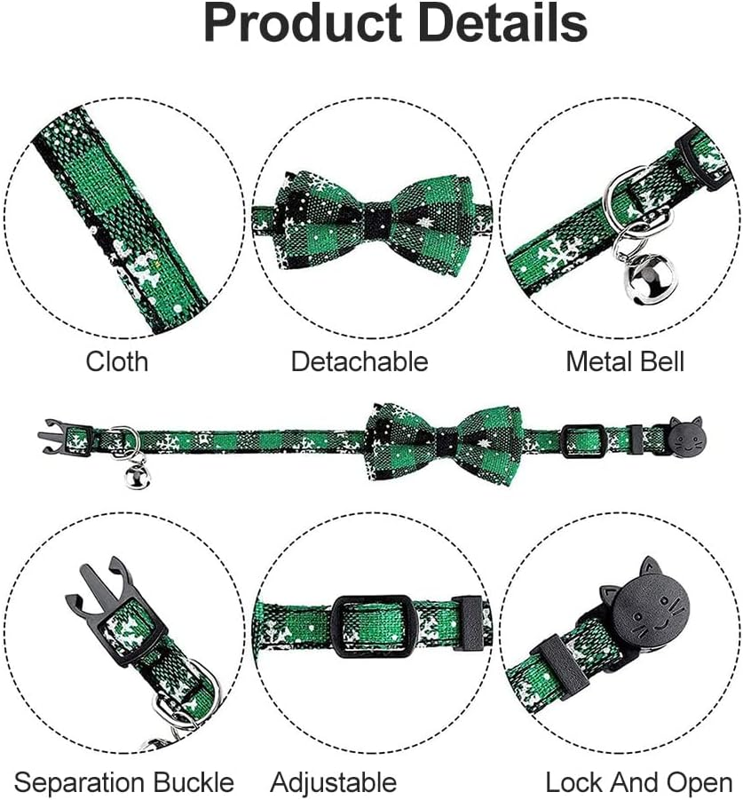 Christmas Collar, Kitten Collars, 2 Pieces Christmas Cat Collar, Christmas Cat Collar, Christmas Cat Bow Tie Collar, Pet Christmas Collar, Small Dog Collars, Adjustable image number 4