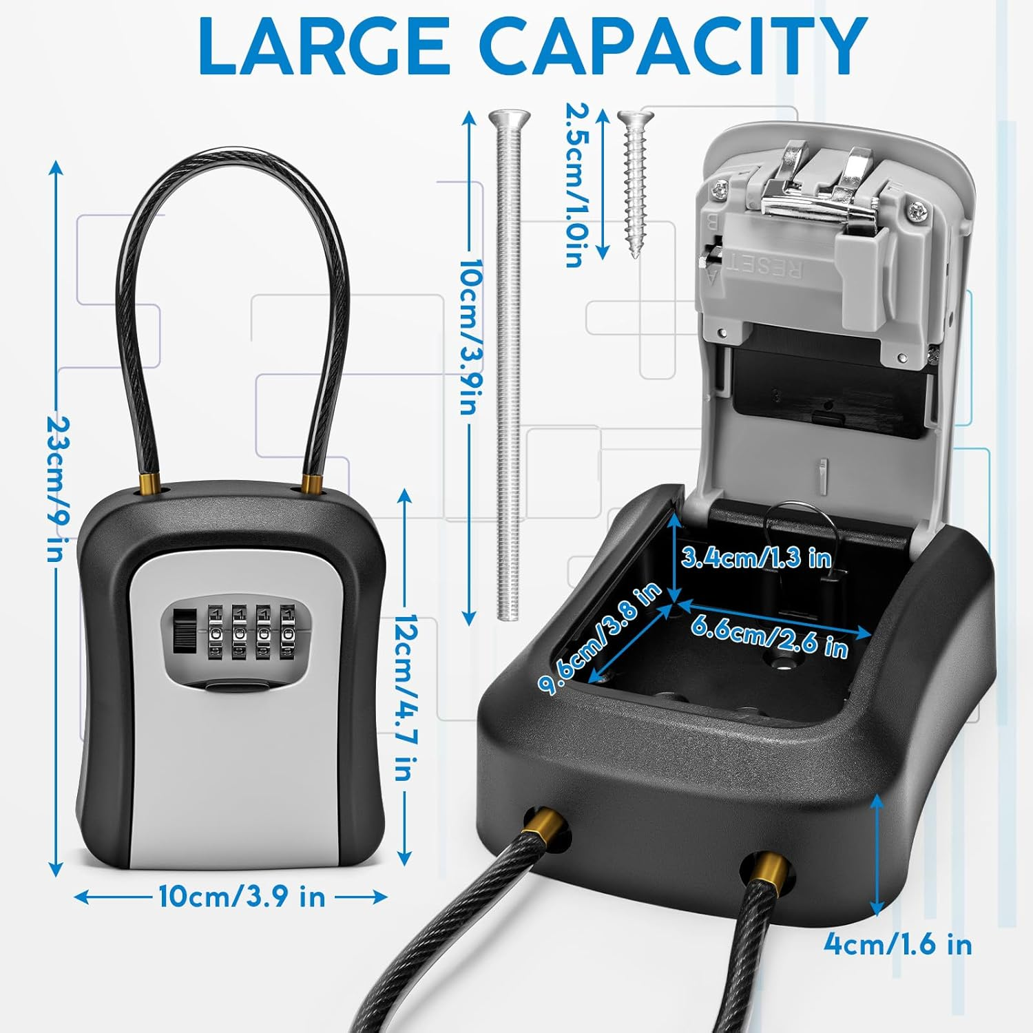 NINEMAX 4-Digit Combination Key Lock Box - Weatherproof Portable Key Safe Lock Box for Outside, Wall Mounted, Ideal for Car & Home image number 2