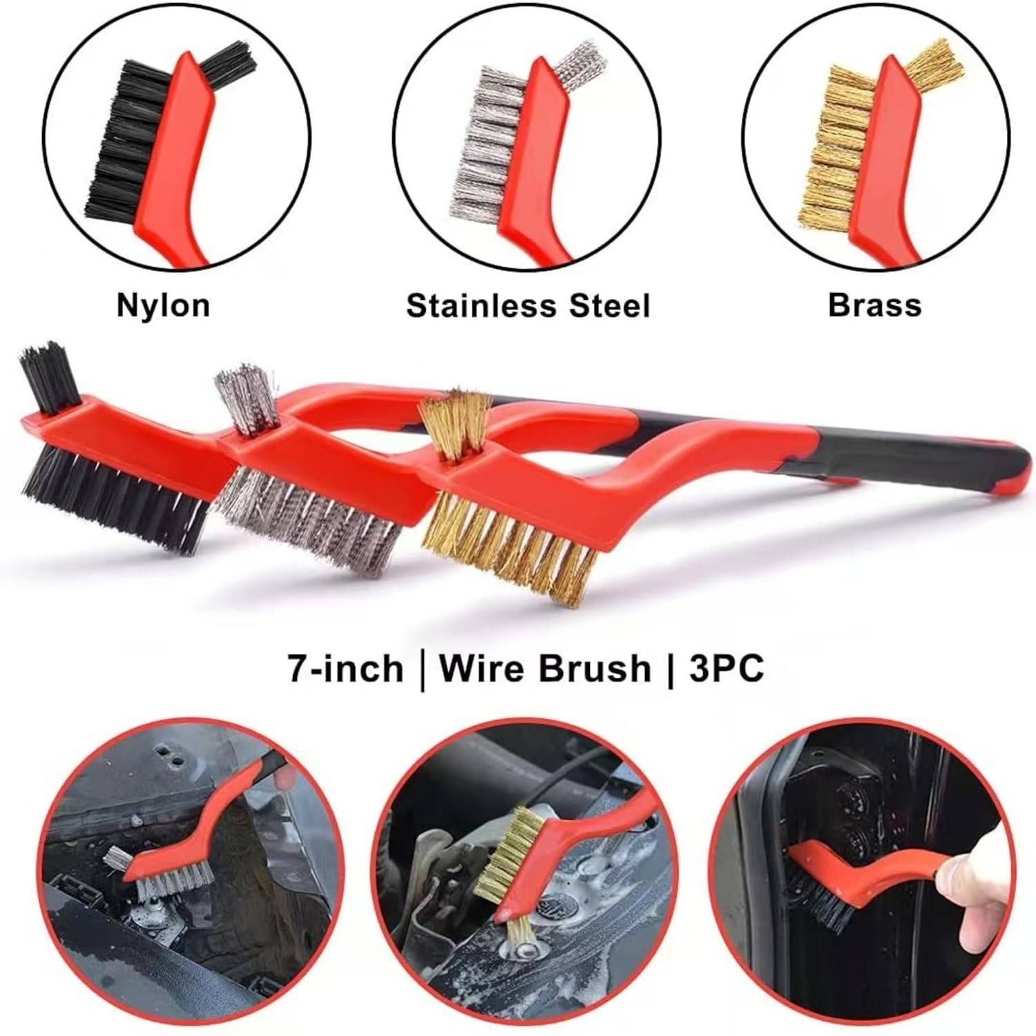 Steel Wire Brush Set, 3-Piece Deep Cleaning Brush Set, for Removing Weld Slag, Rust, Cleaning Grills, Scrubbing Paint, Etc., Red image number 5