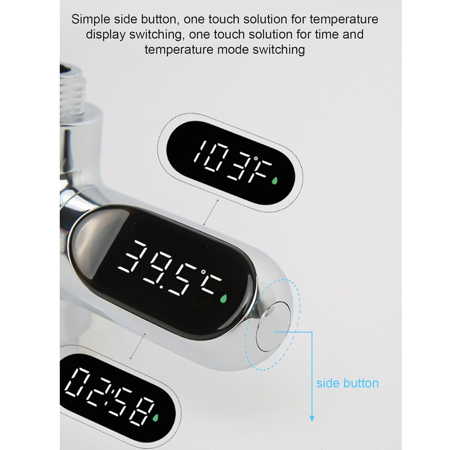 Cryfokt Shower Temperature Indicator, Shower Thermometer Hydrodynamic System Aluminum 3 Color LED Indicator for Bathroom